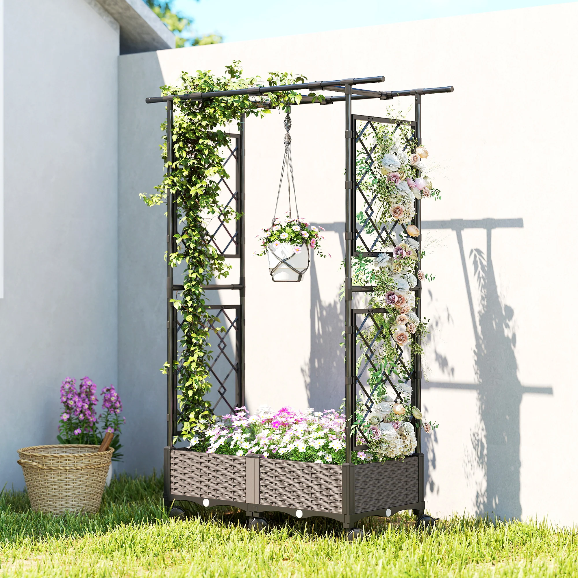 Raised Garden Bed with Arch Trellis, Wheels and Self-Watering Design - Image 4