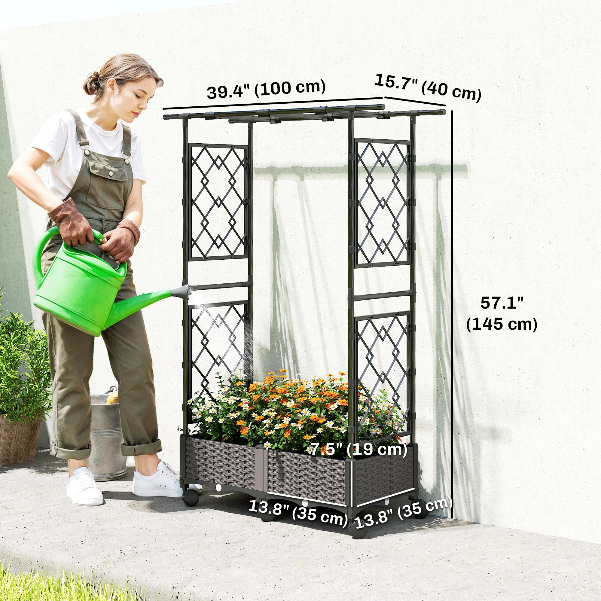 Raised Garden Bed with Arch Trellis, Wheels and Self-Watering Design - Image 5