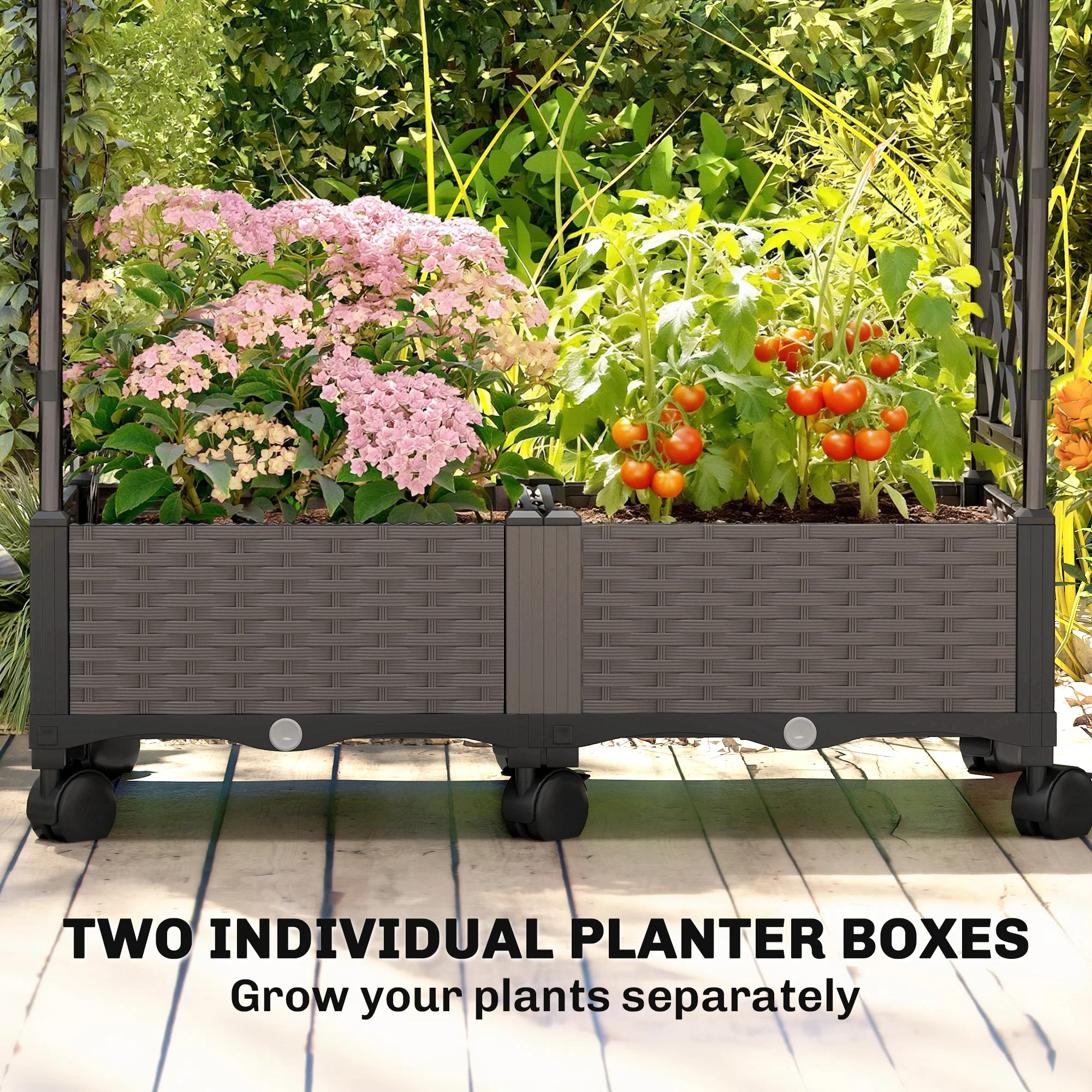 Raised Garden Bed with Arch Trellis, Wheels and Self-Watering Design - Image 7