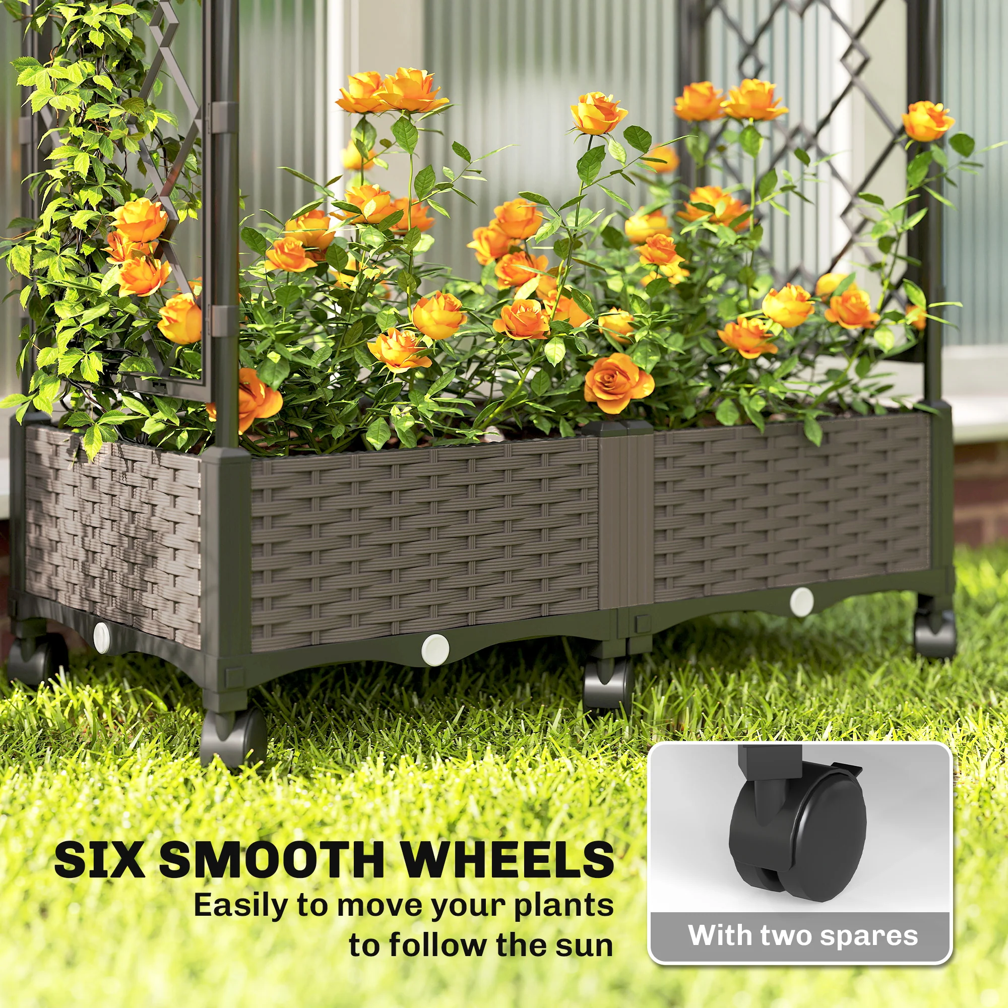 Raised Garden Bed with Arch Trellis, Wheels and Self-Watering Design - Image 8