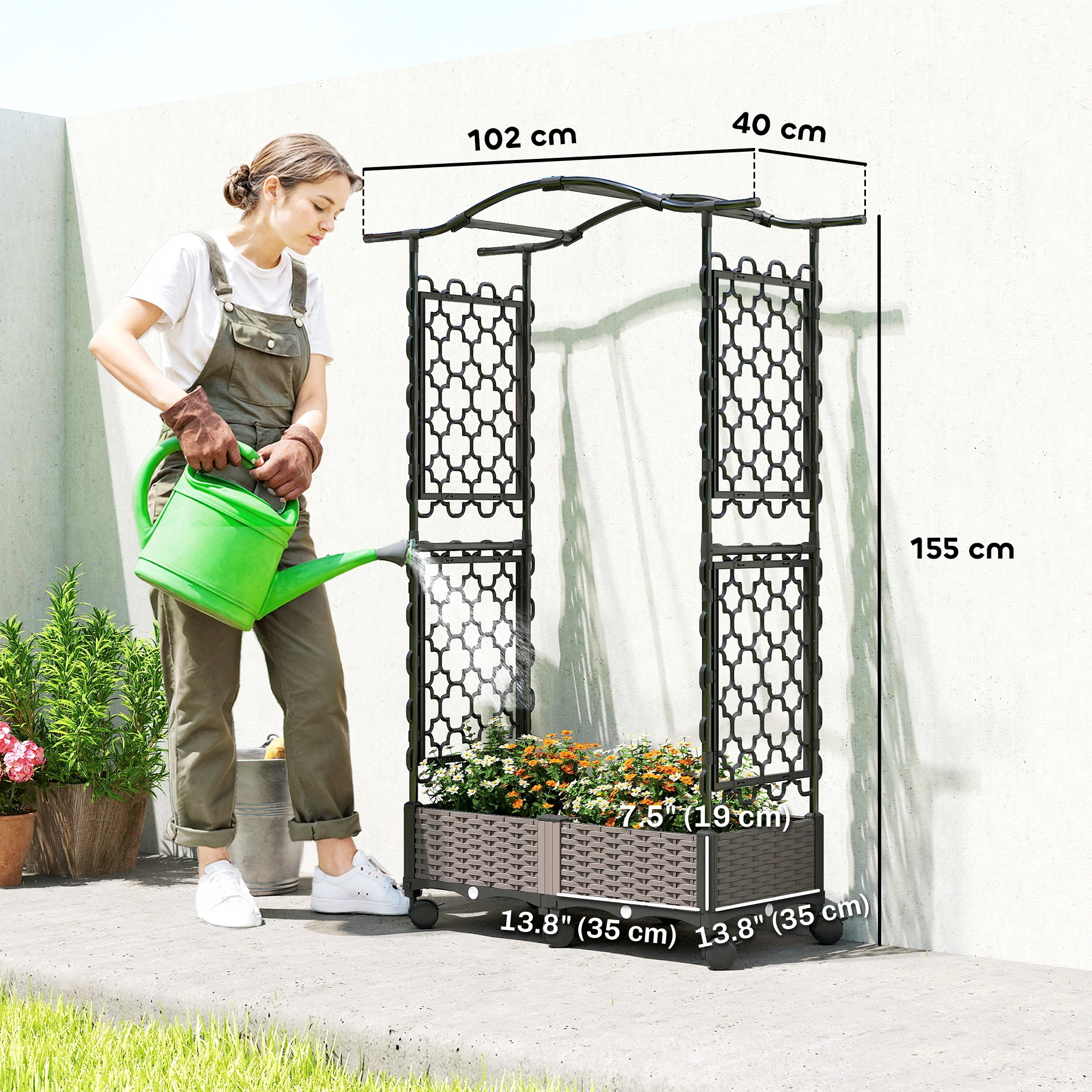 Raised Garden Bed with Arch Trellis, Wheels & Self Watering Planter - Image 5