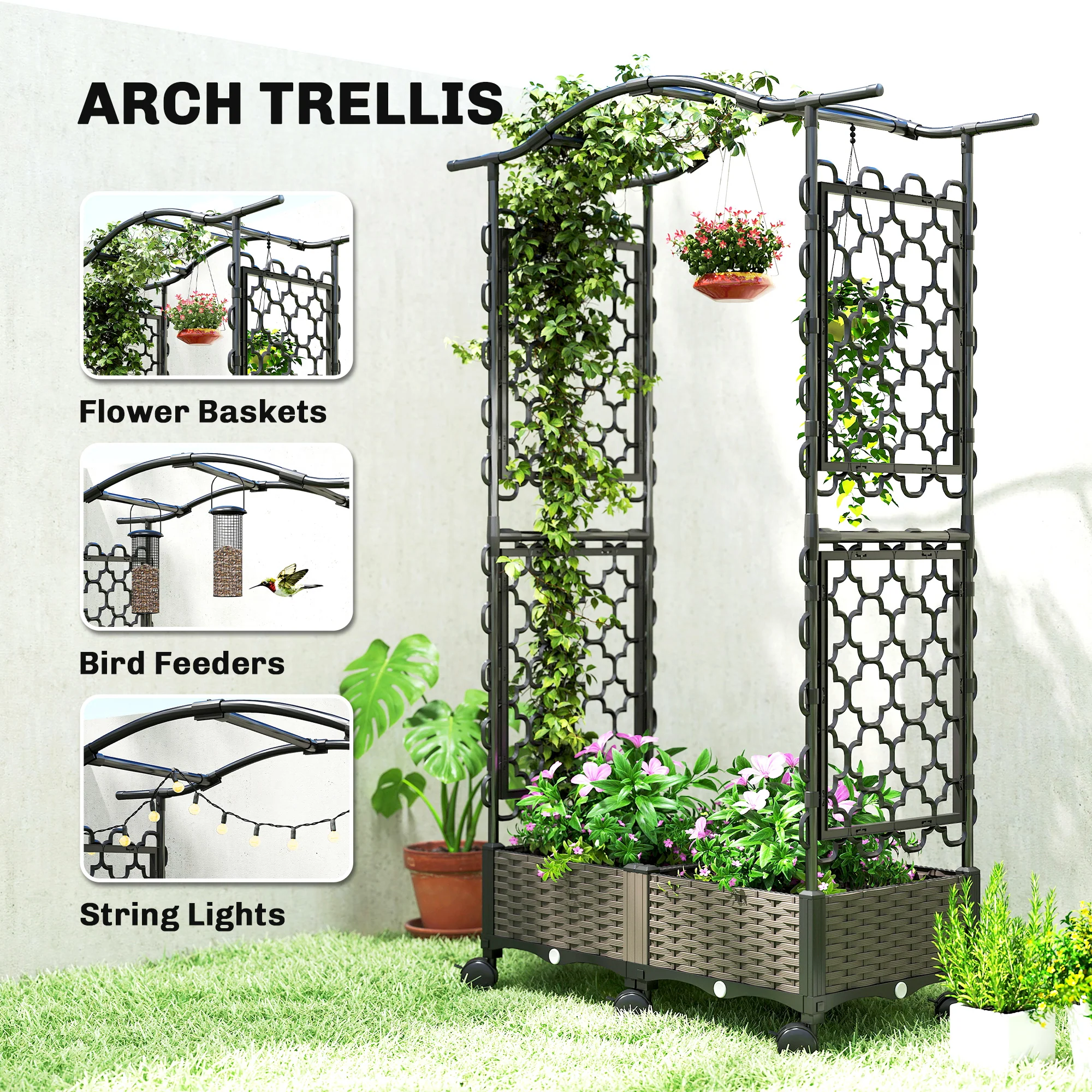 Raised Garden Bed with Arch Trellis, Wheels & Self Watering Planter - Image 6