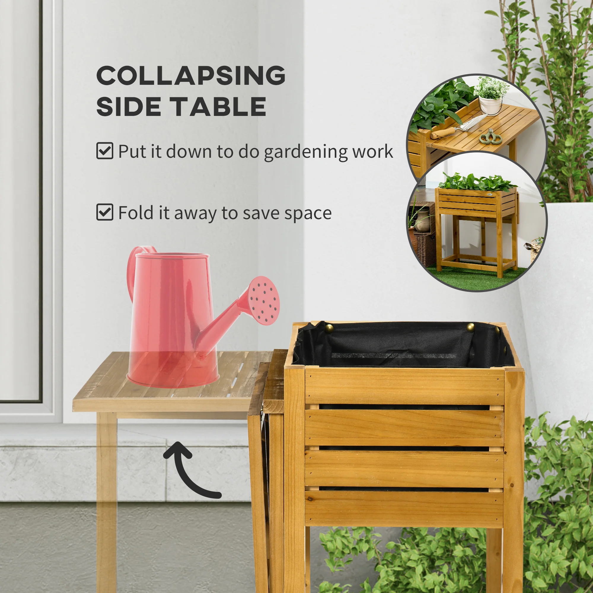 Raised Garden Bed with Folding Side Table, Elevated Wood Planter Box for Flowers, Herbs and Vegetables, Use for Patio, Backyard, Balcony - Image 6
