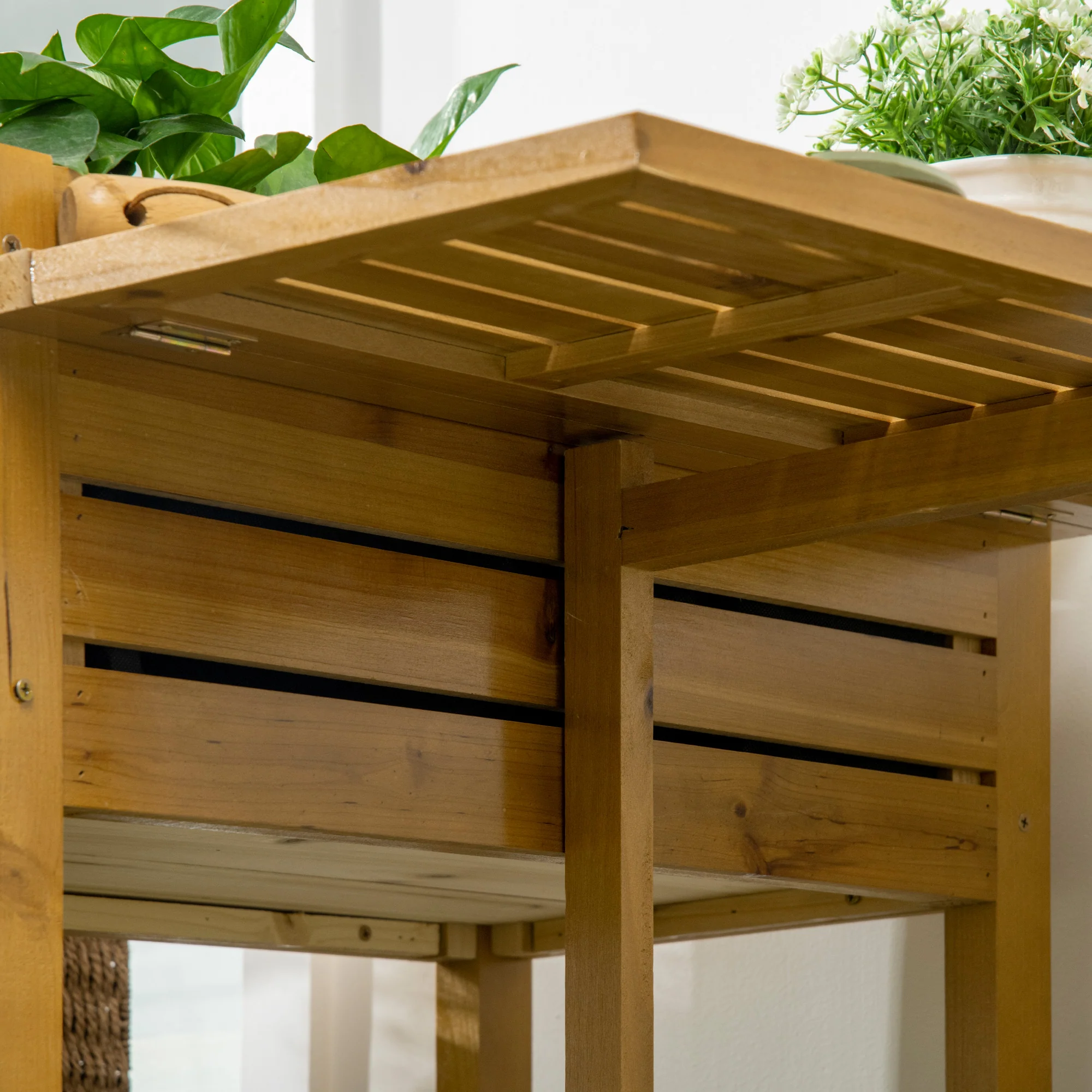 Raised Garden Bed with Folding Side Table, Elevated Wood Planter Box for Flowers, Herbs and Vegetables, Use for Patio, Backyard, Balcony - Image 9