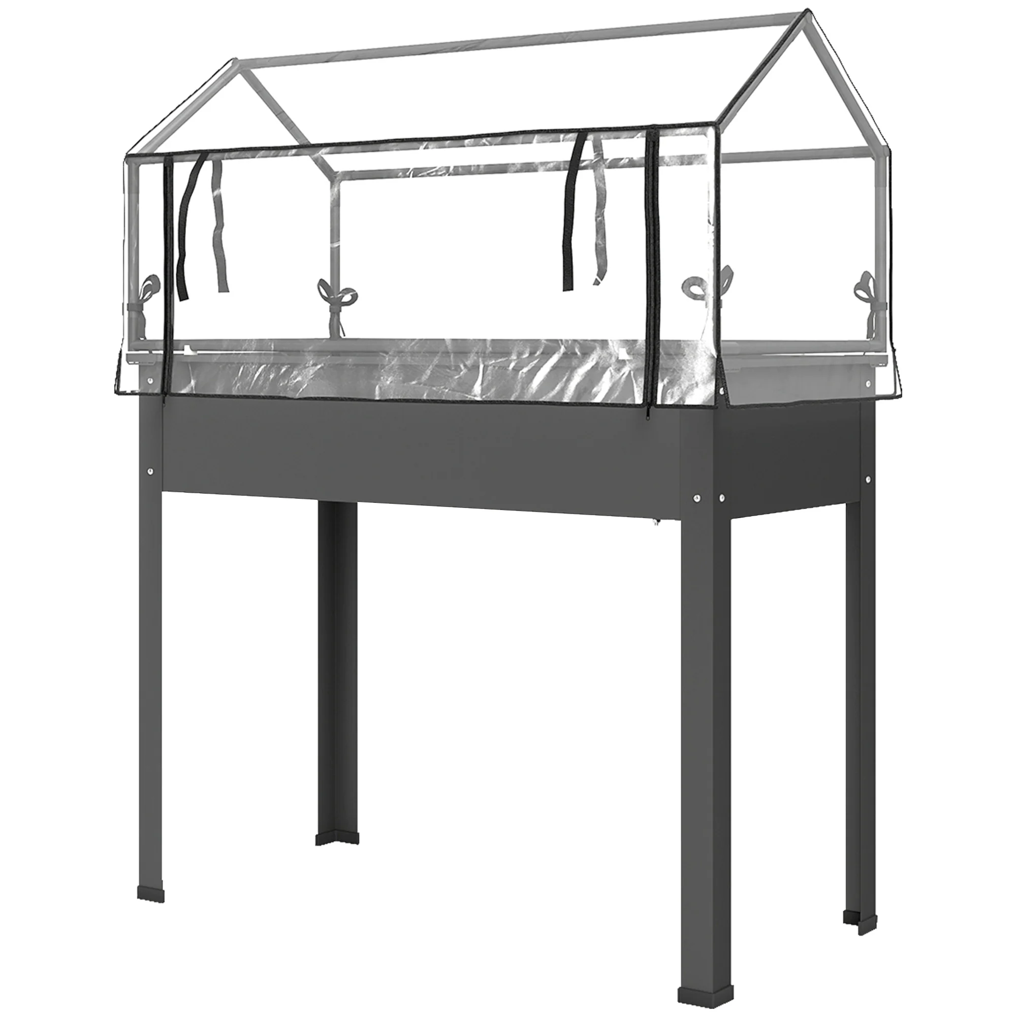 39.4" x 18.9" x 48.8" Raised Garden Bed with Cover, Dark Gray - Image 2