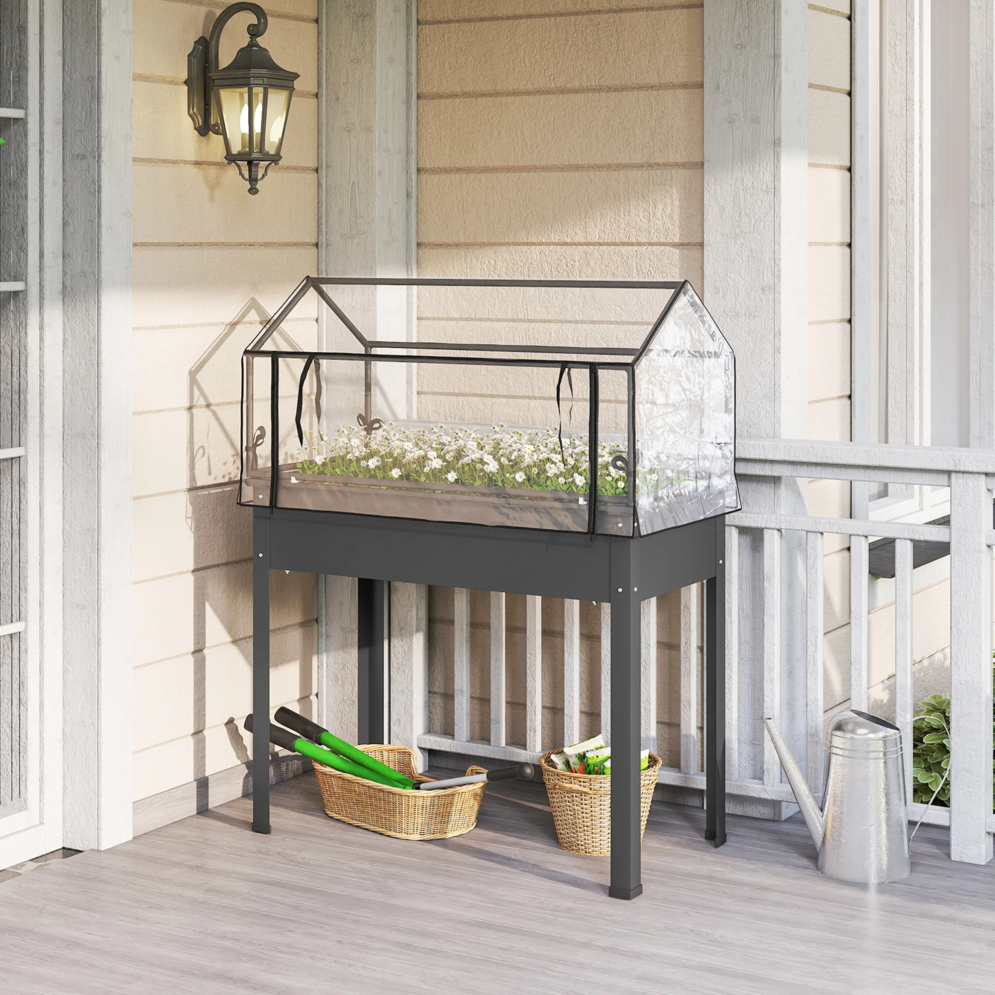 39.4" x 18.9" x 48.8" Raised Garden Bed with Cover, Dark Gray - Image 4
