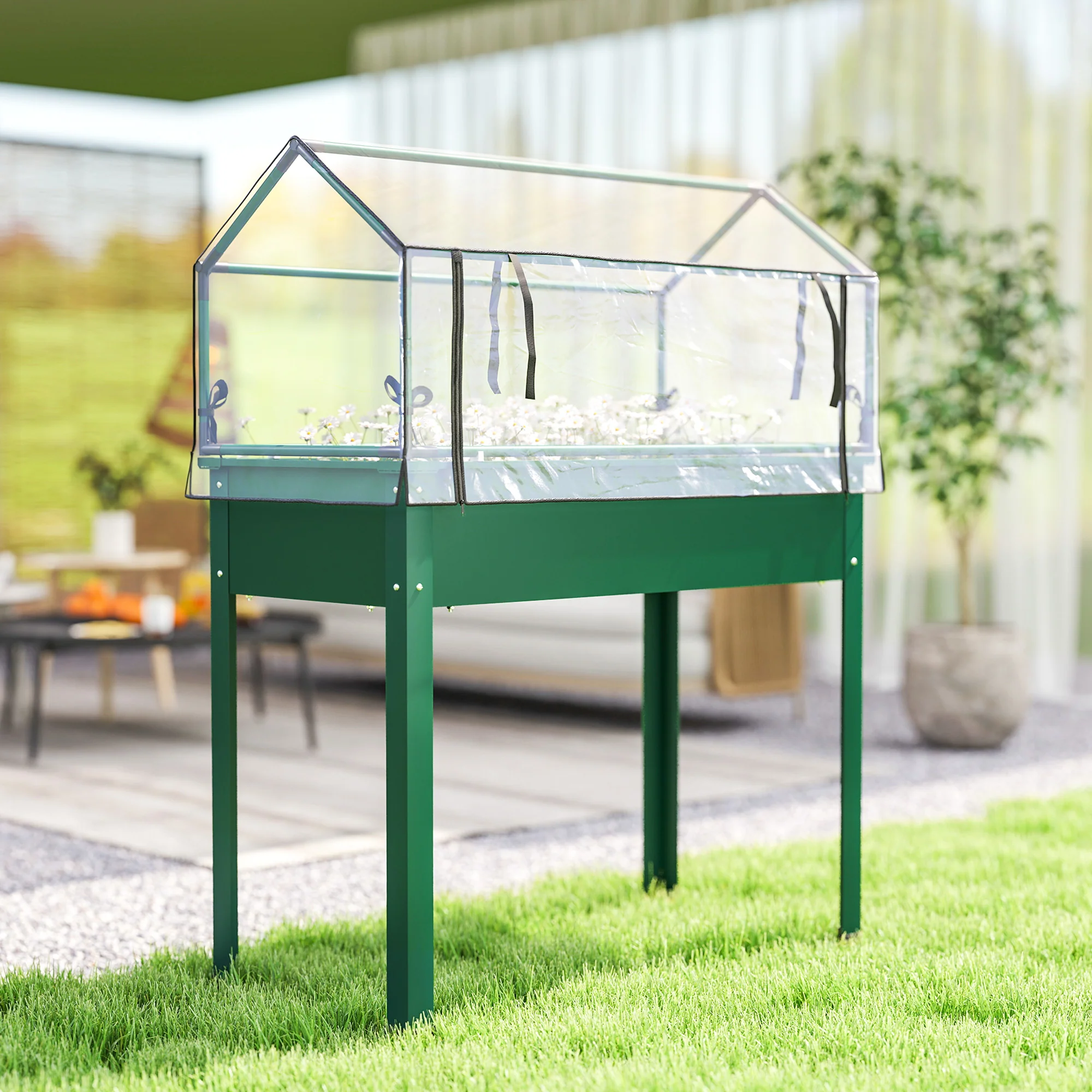 39.4" x 18.9" x 48.8" Raised Garden Bed with Cover, Green - Image 10