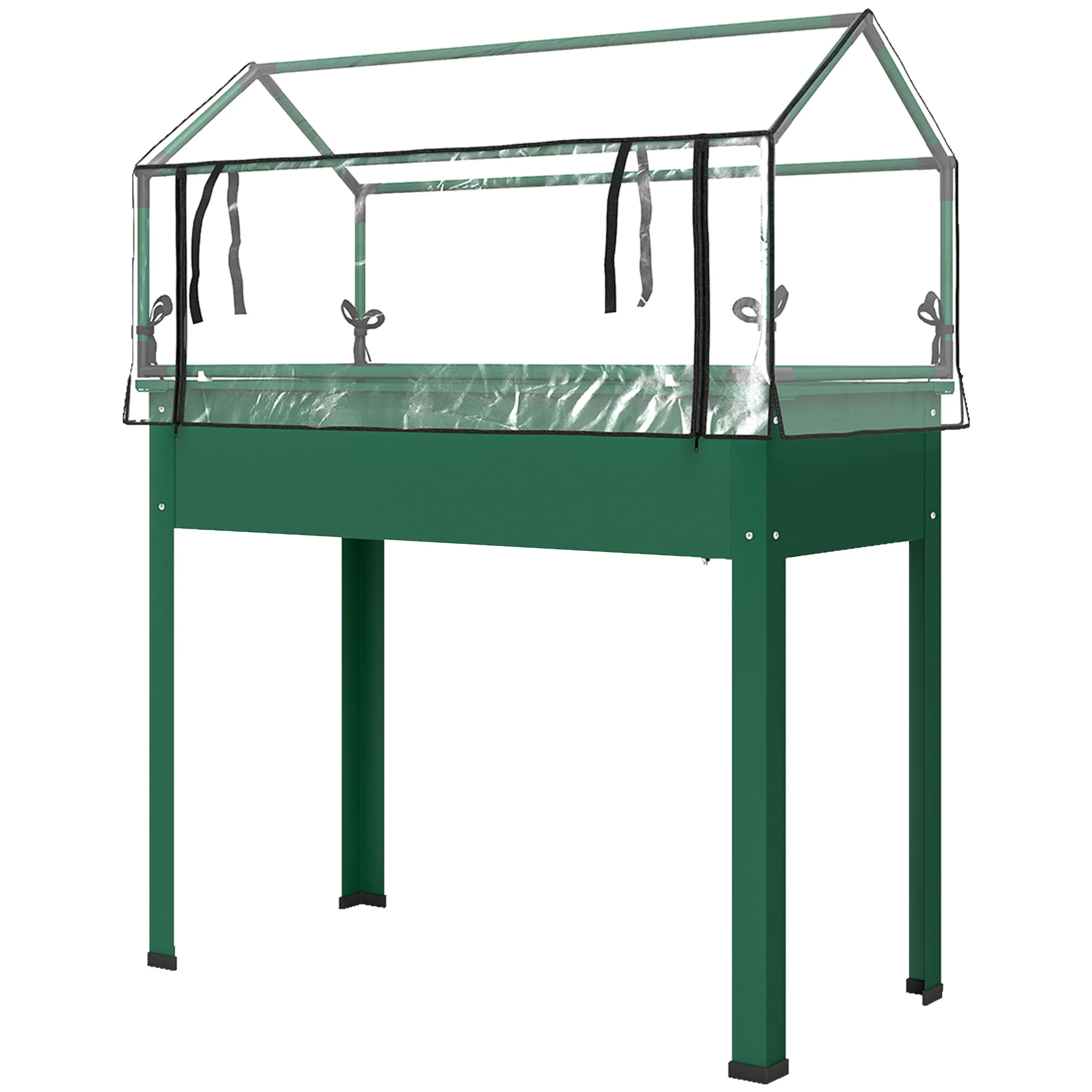 39.4" x 18.9" x 48.8" Raised Garden Bed with Cover, Green - Image 2
