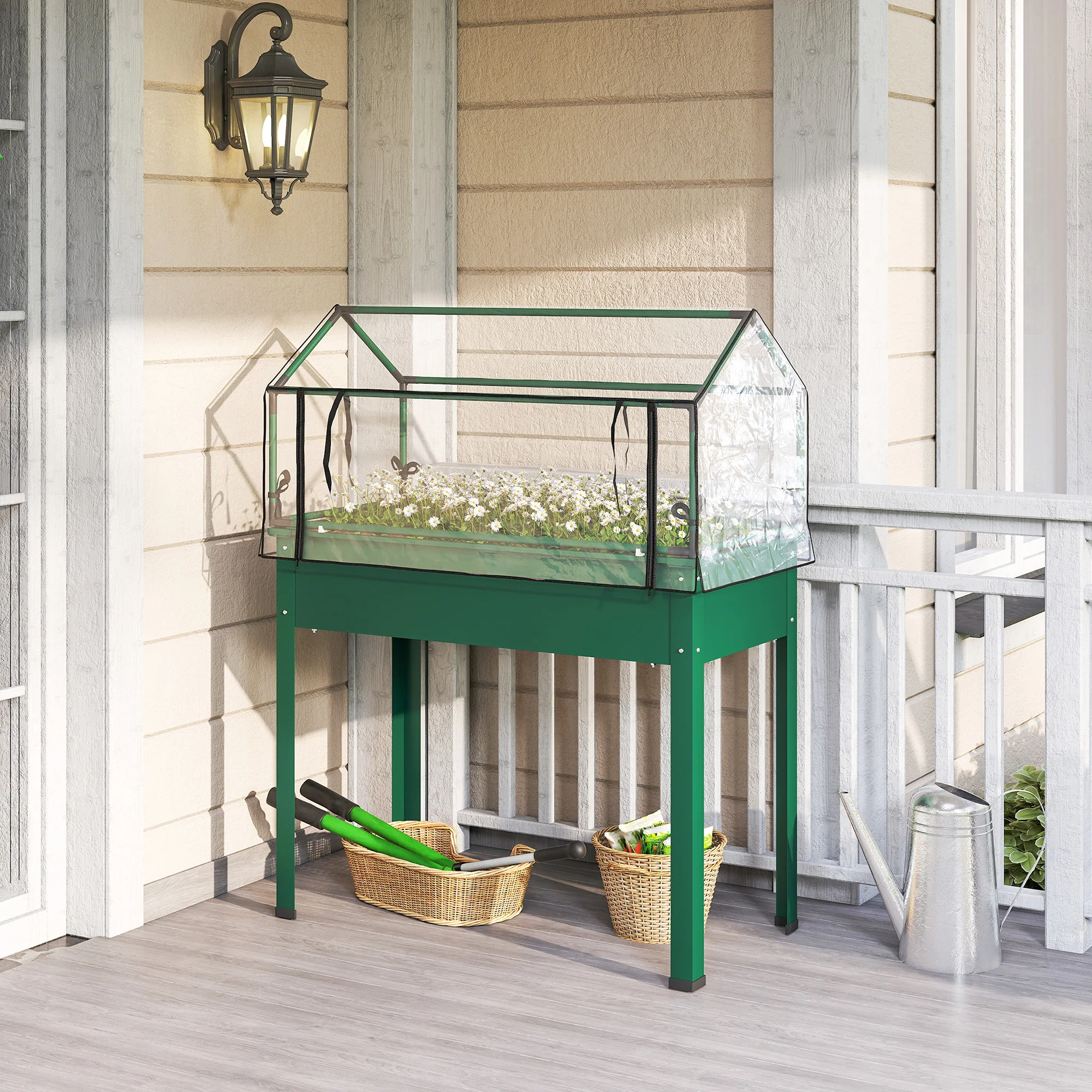 39.4" x 18.9" x 48.8" Raised Garden Bed with Cover, Green - Image 4