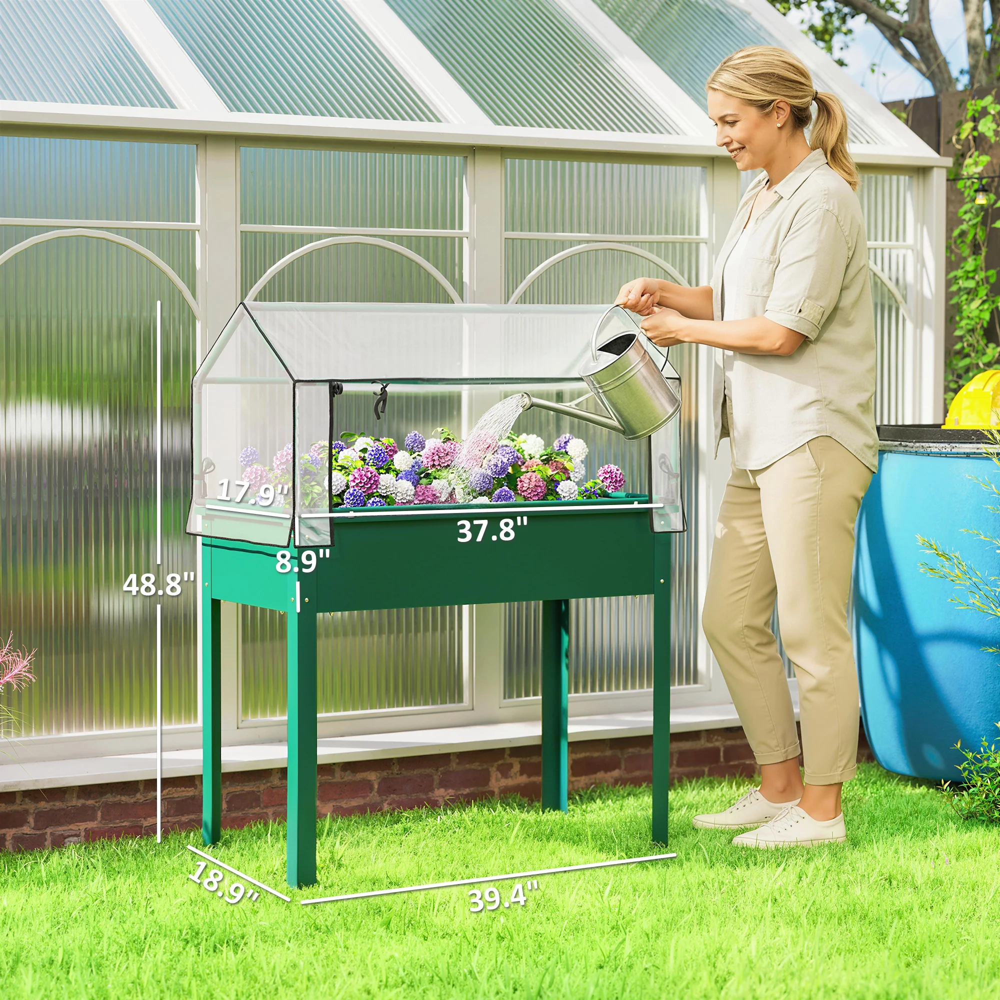 39.4" x 18.9" x 48.8" Raised Garden Bed with Cover, Green - Image 5