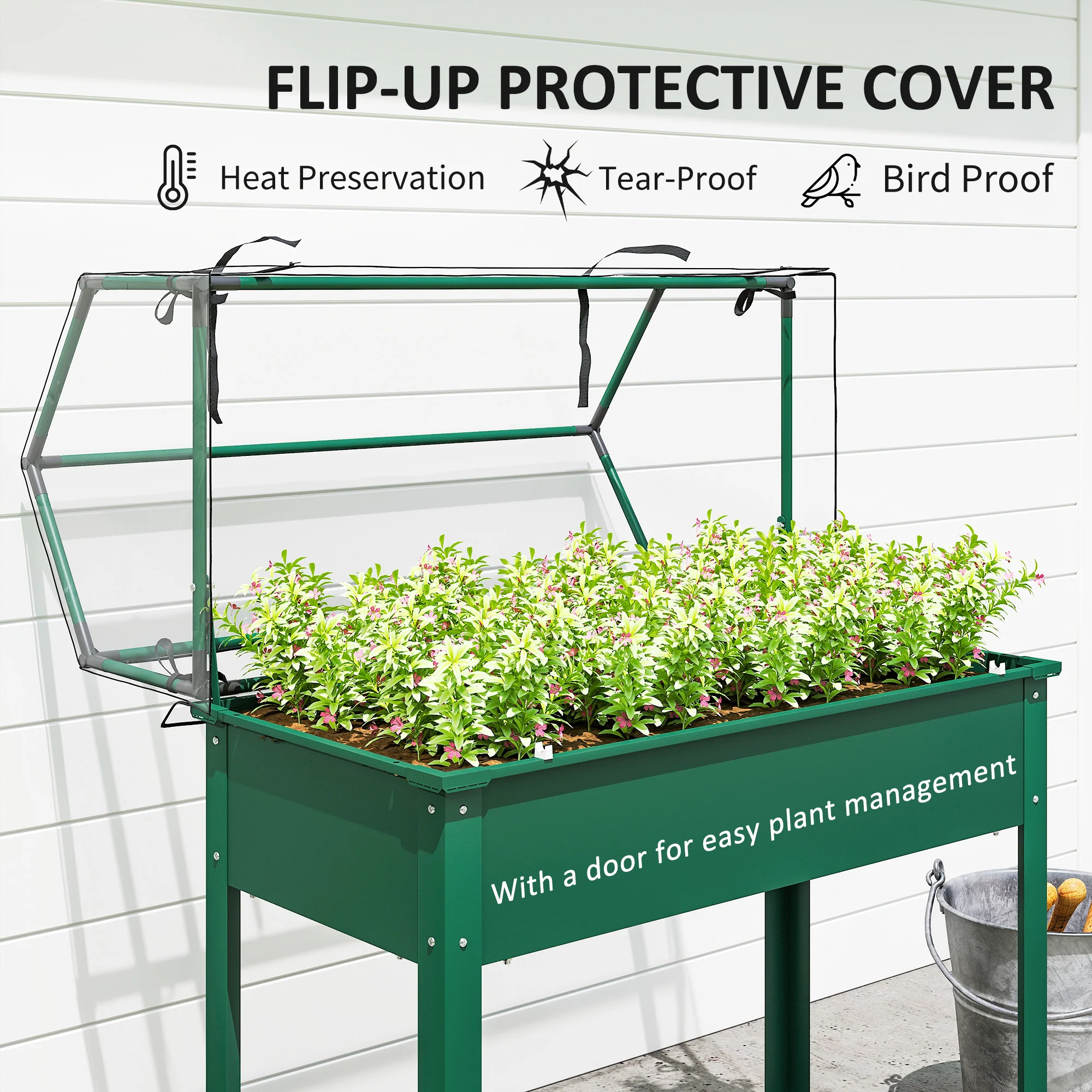 39.4" x 18.9" x 48.8" Raised Garden Bed with Cover, Green - Image 6