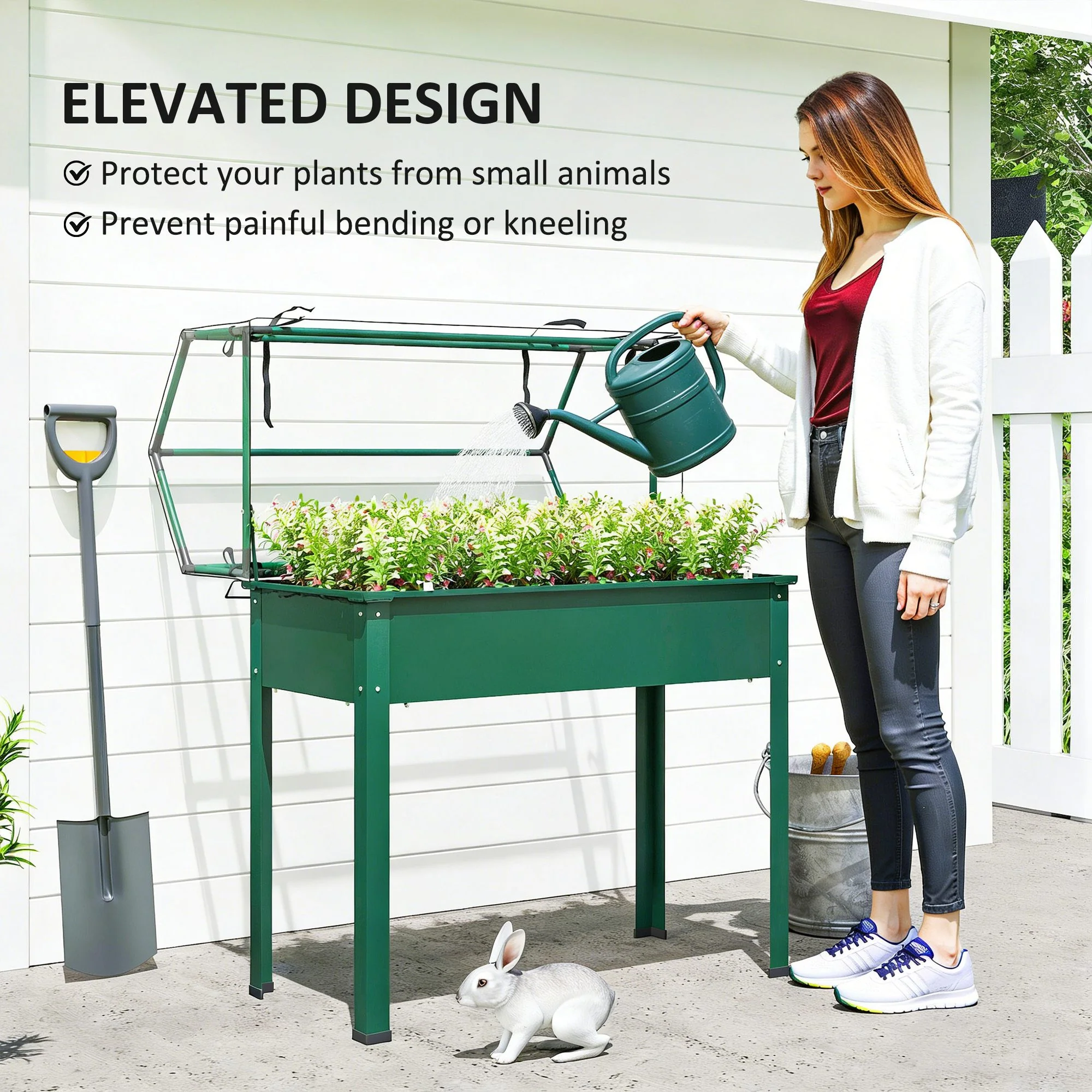 39.4" x 18.9" x 48.8" Raised Garden Bed with Cover, Green - Image 7