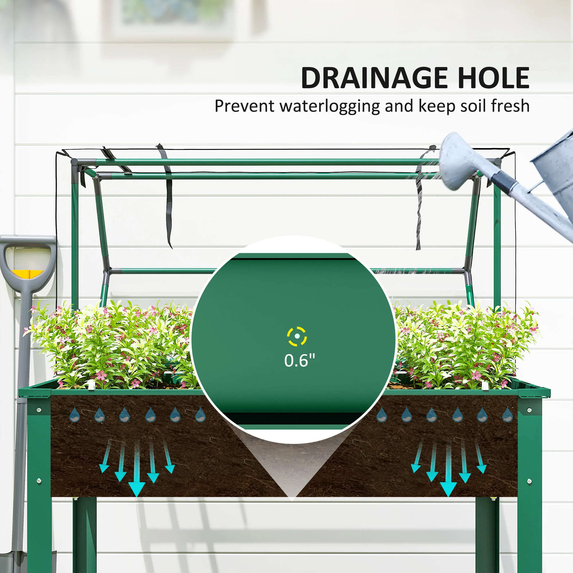 39.4" x 18.9" x 48.8" Raised Garden Bed with Cover, Green - Image 8
