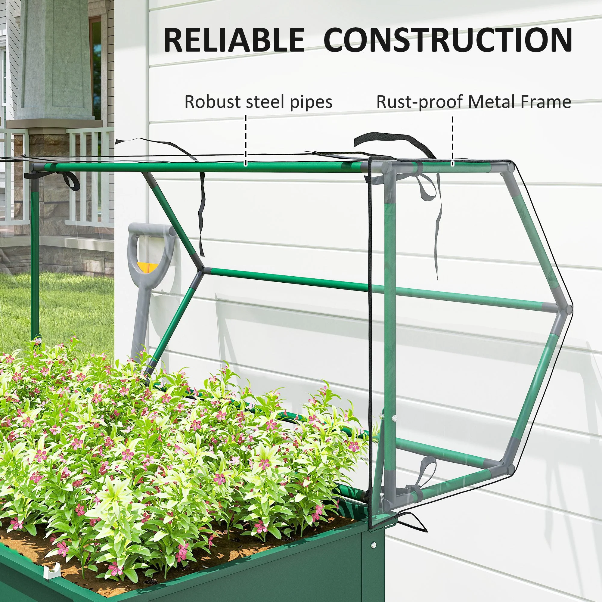 39.4" x 18.9" x 48.8" Raised Garden Bed with Cover, Green - Image 9