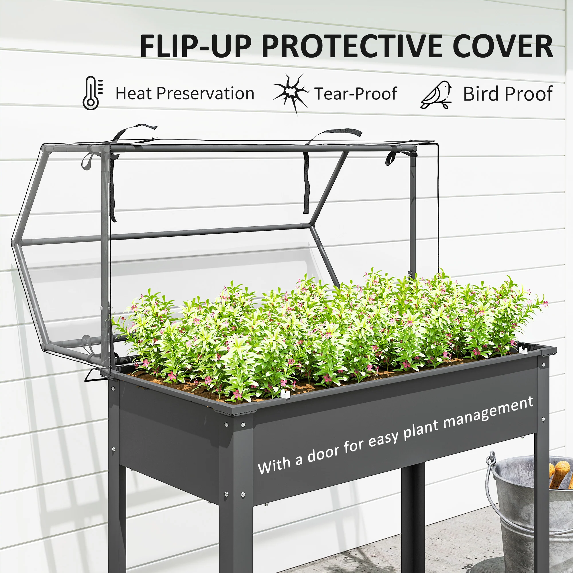 39.4" x 18.9" x 48.8" Raised Garden Bed with Cover, Dark Gray - Image 6