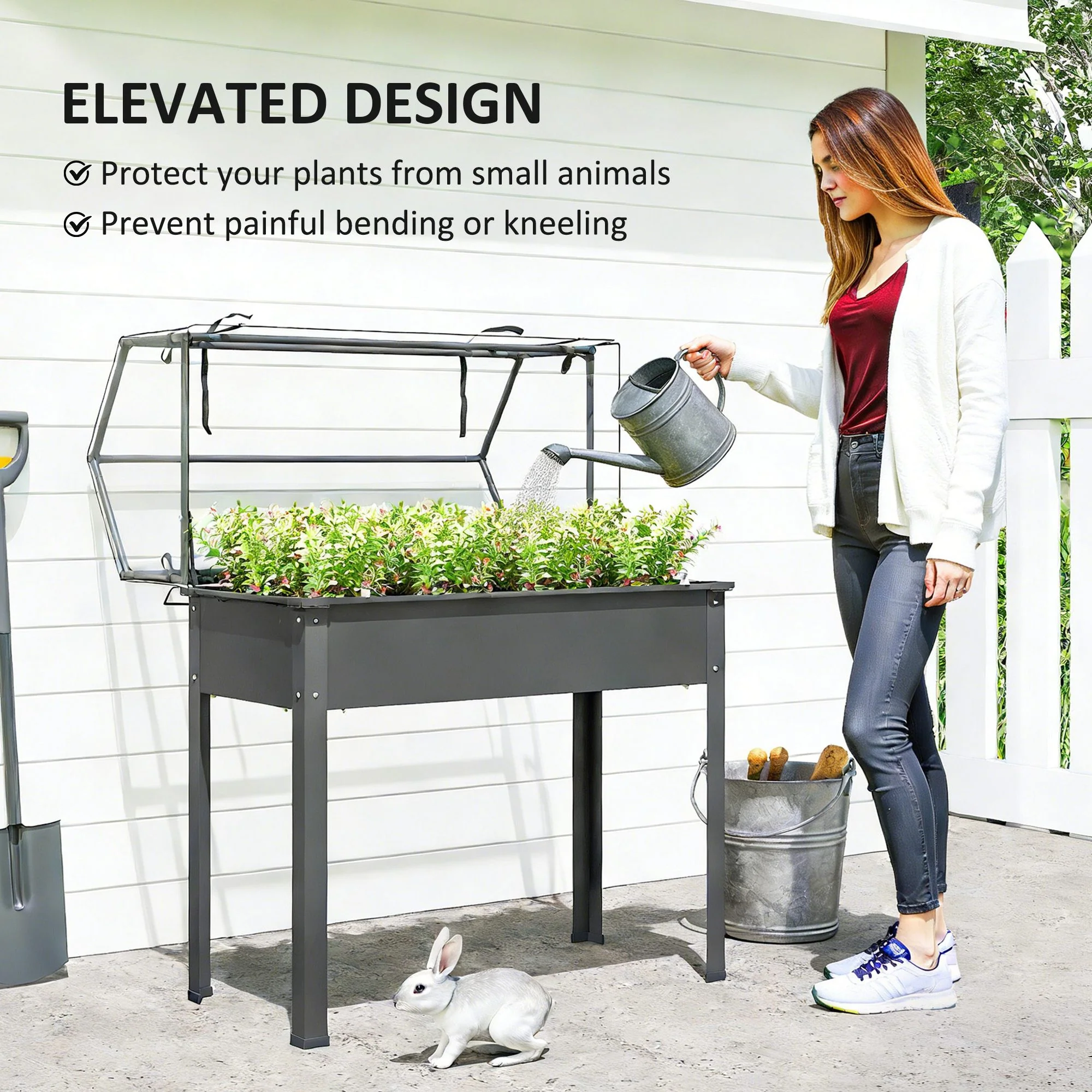 39.4" x 18.9" x 48.8" Raised Garden Bed with Cover, Dark Gray - Image 7