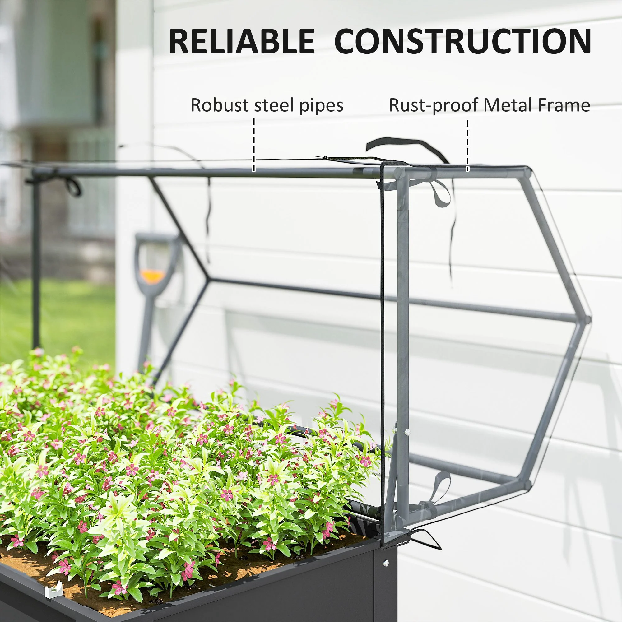 39.4" x 18.9" x 48.8" Raised Garden Bed with Cover, Dark Gray - Image 9