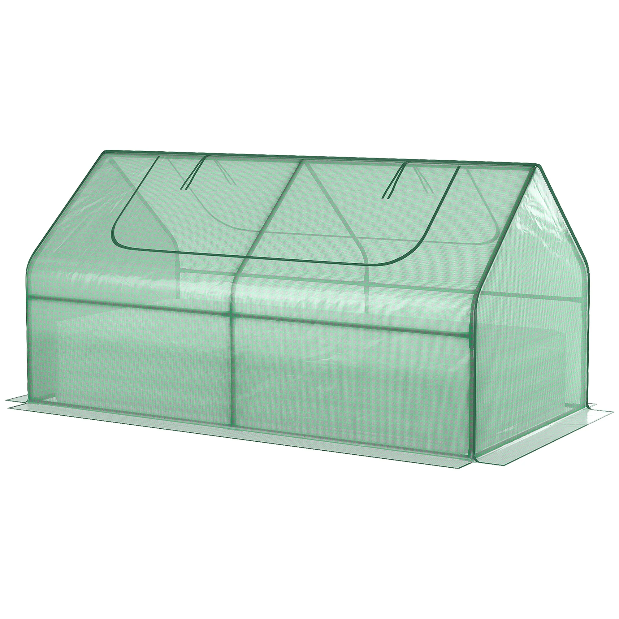 Raised Garden Bed with Greenhouse & Roll Up Window, 185L x 95W x 92H cm, Green - Image 2
