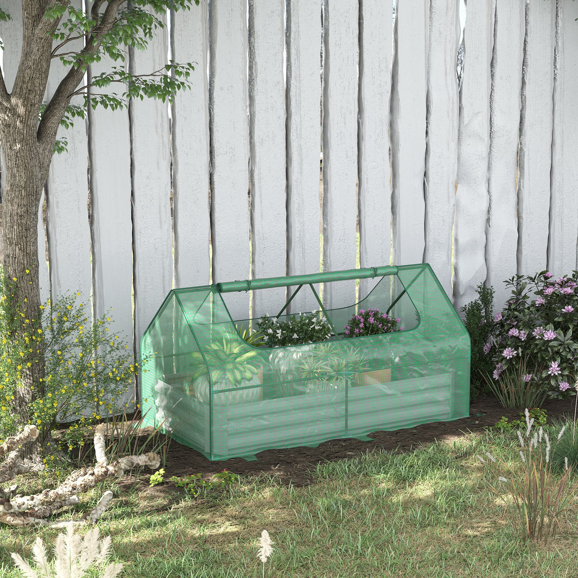 Raised Garden Bed with Greenhouse & Roll Up Window, 185L x 95W x 92H cm, Green - Image 4