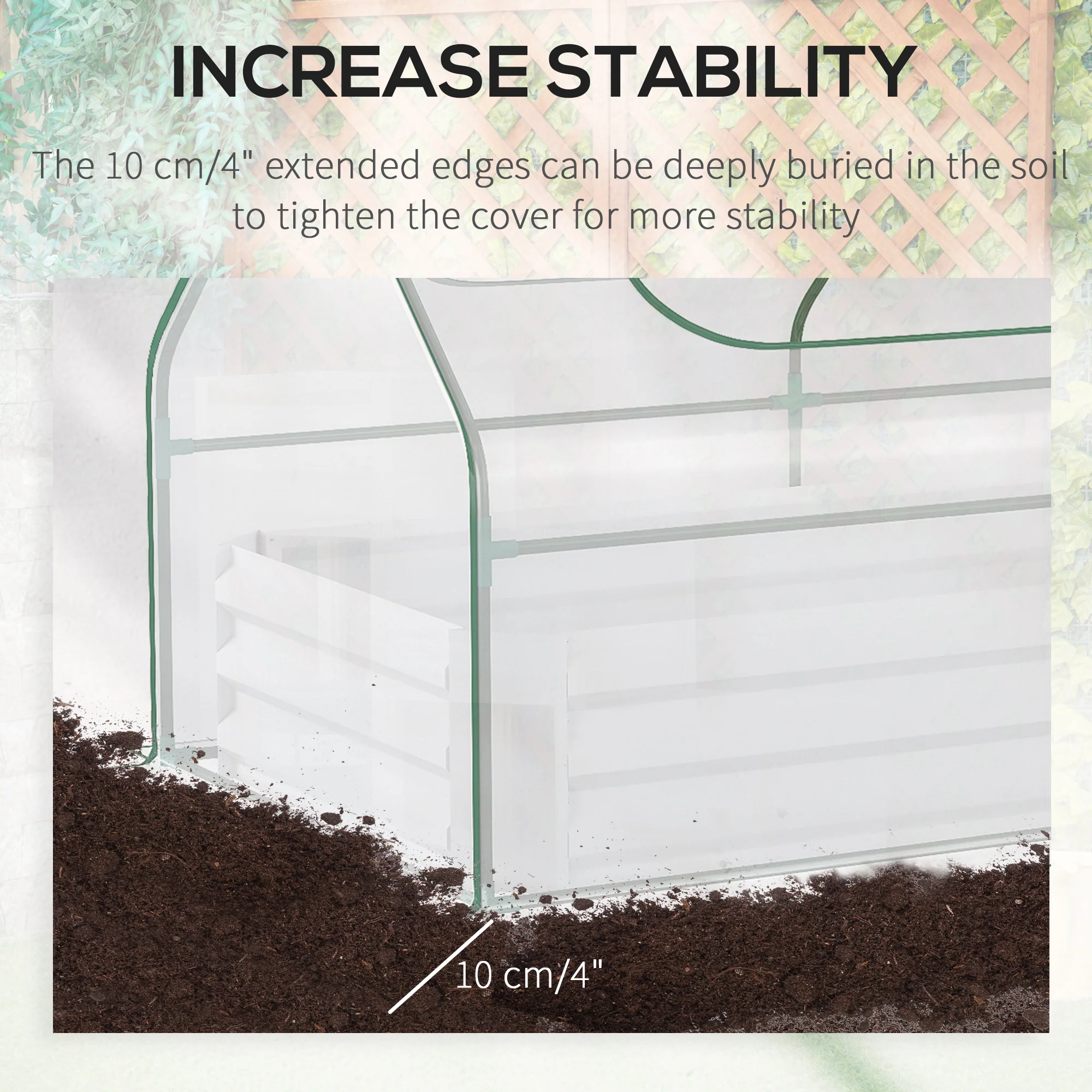 Raised Garden Bed with Greenhouse & Roll Up Window, 185L x 95W x 92H cm, Clear - Image 11