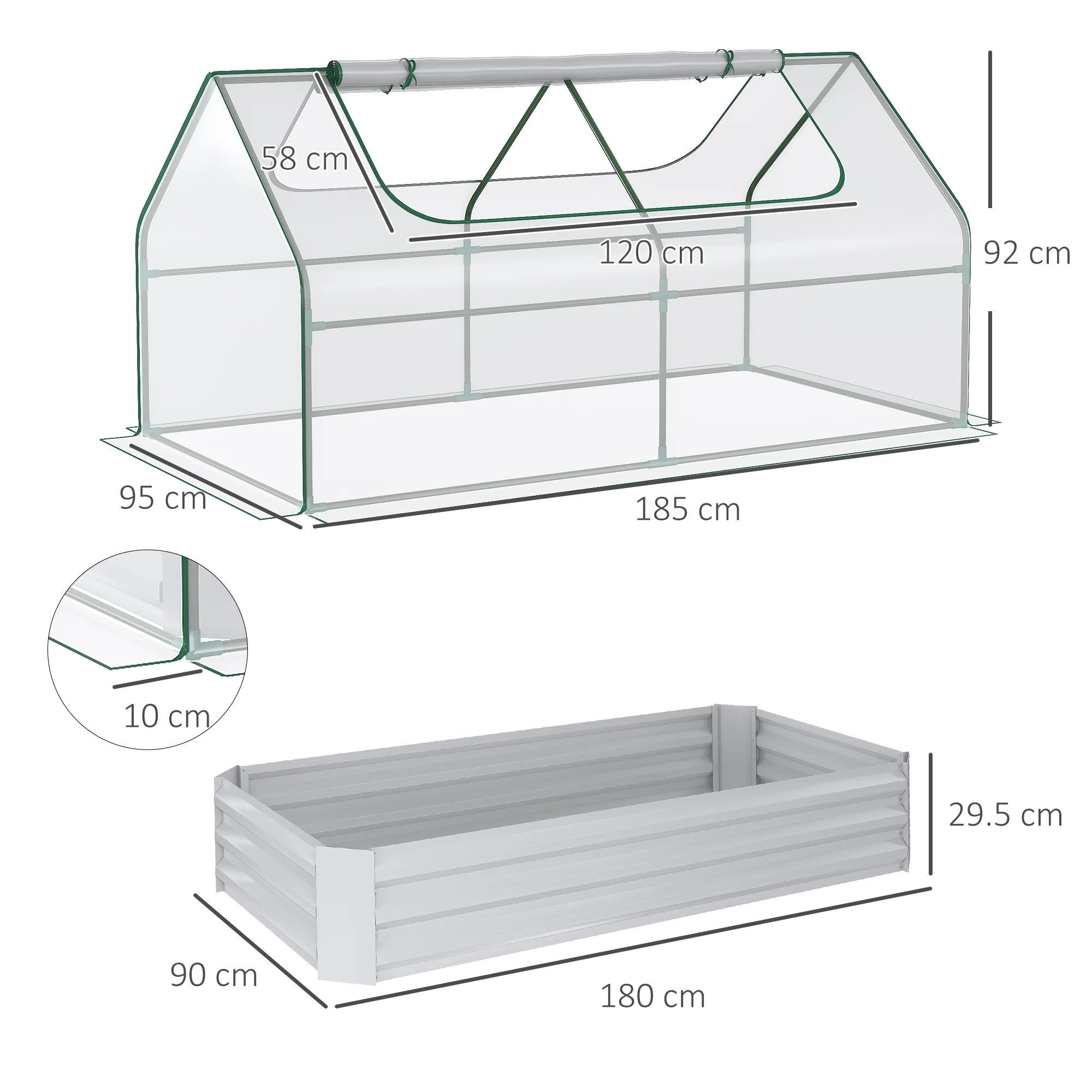 Raised Garden Bed with Greenhouse & Roll Up Window, 185L x 95W x 92H cm, Clear - Image 5