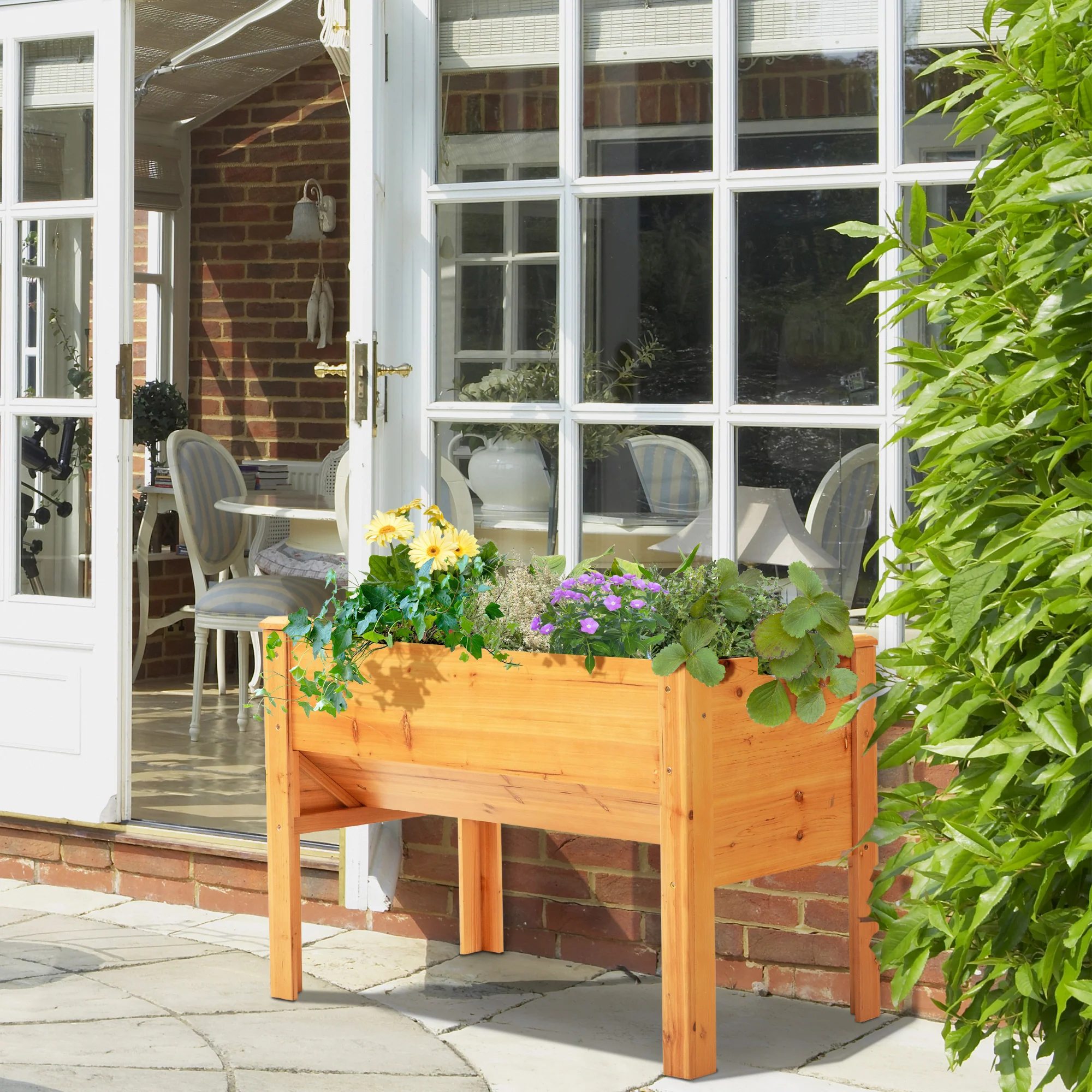 48" x 24" x 32" Raised Garden Bed with Funnel Design & Hooks, 660lb Capacity, Natural - Image 3