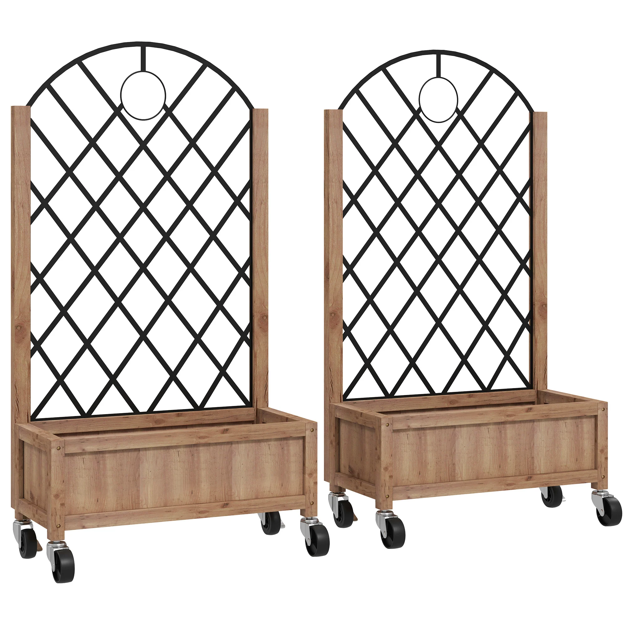 Raised Garden Bed with Metal Trellis, Pack of 2 Wooden Elevated Planter Box with Wheels and Drainage Holes, Outdoor Raised Planter for Climbing Plants, Fruits, Vegetables, Flowers, Brown - Image 12