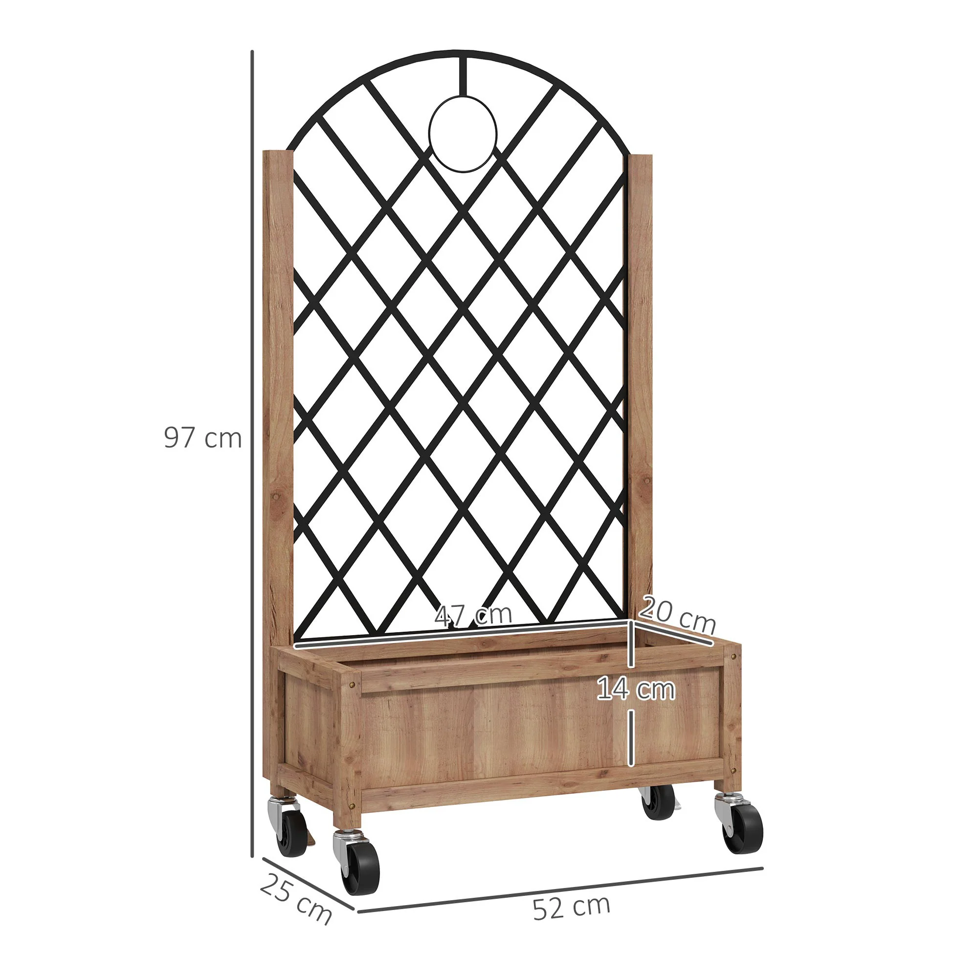 Raised Garden Bed with Metal Trellis, Pack of 2 Wooden Elevated Planter Box with Wheels and Drainage Holes, Outdoor Raised Planter for Climbing Plants, Fruits, Vegetables, Flowers, Brown - Image 5
