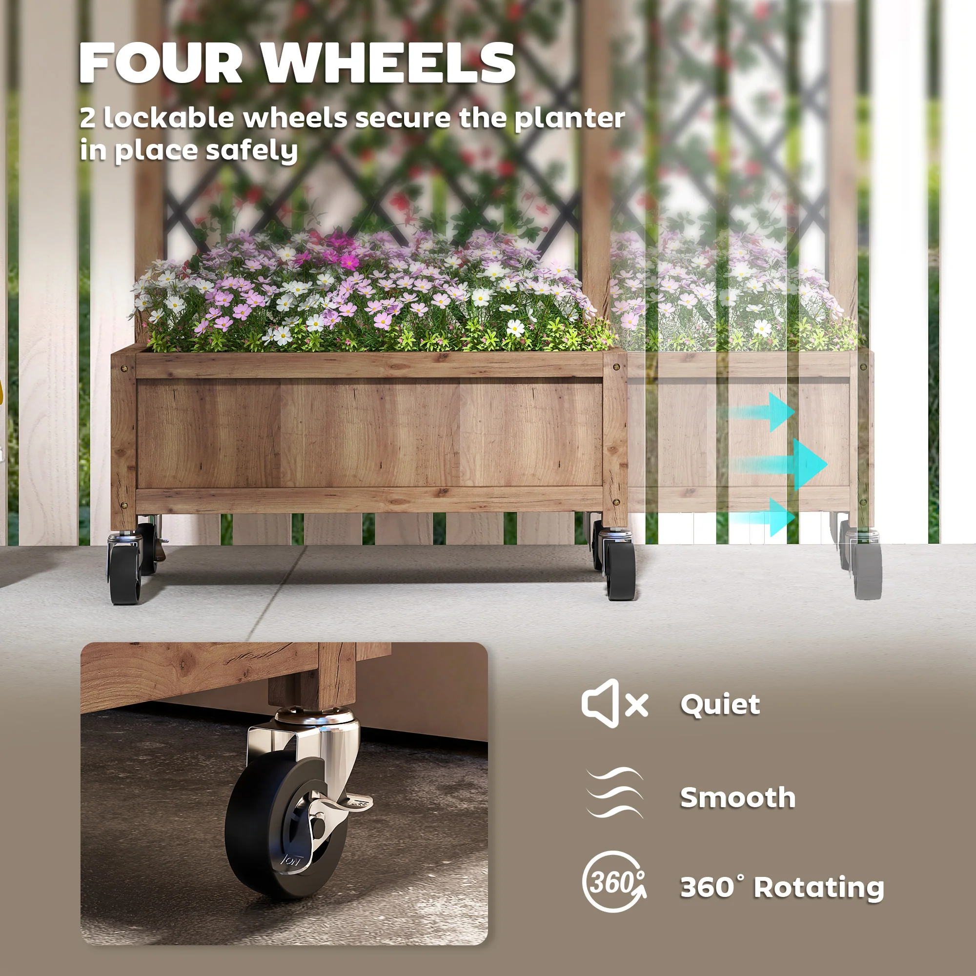 2 Pack Raised Garden Beds with Metal Trellis, Wheels and Drainage, Brown - Image 8