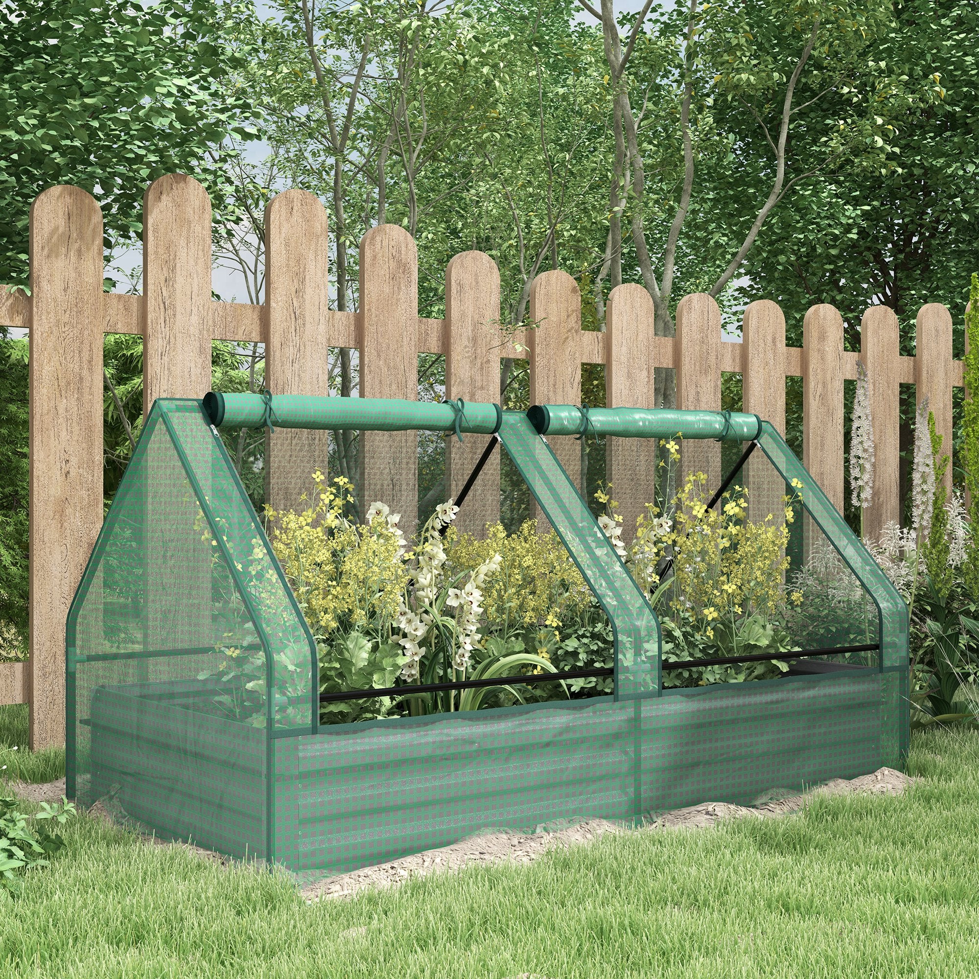 Raised Garden Bed with Mini Greenhouse & Cover, for Herbs and Vegetables, Green and Dark Grey - Image 3