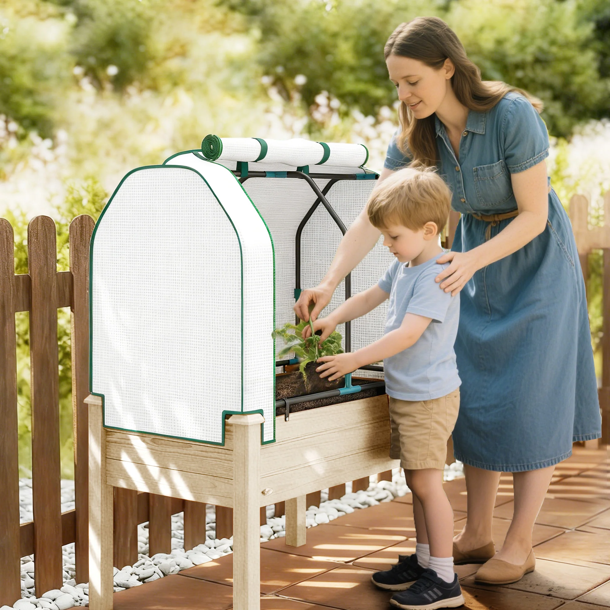 35" x 22" x 47" Raised Garden Bed with PE Cover, Natural - Image 11