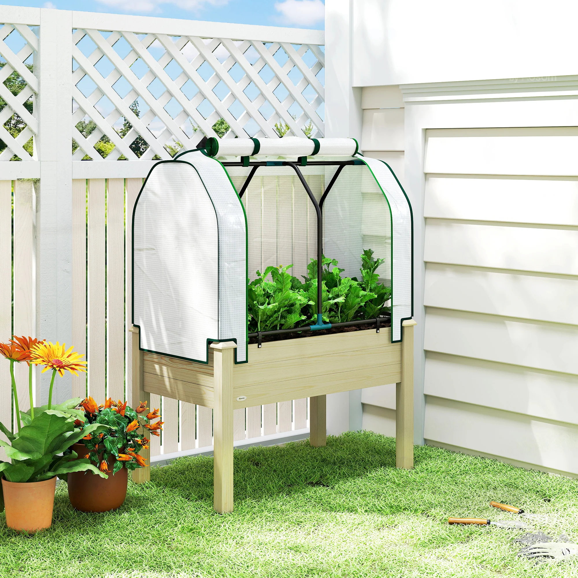 35" x 22" x 47" Raised Garden Bed with PE Cover, Natural - Image 3