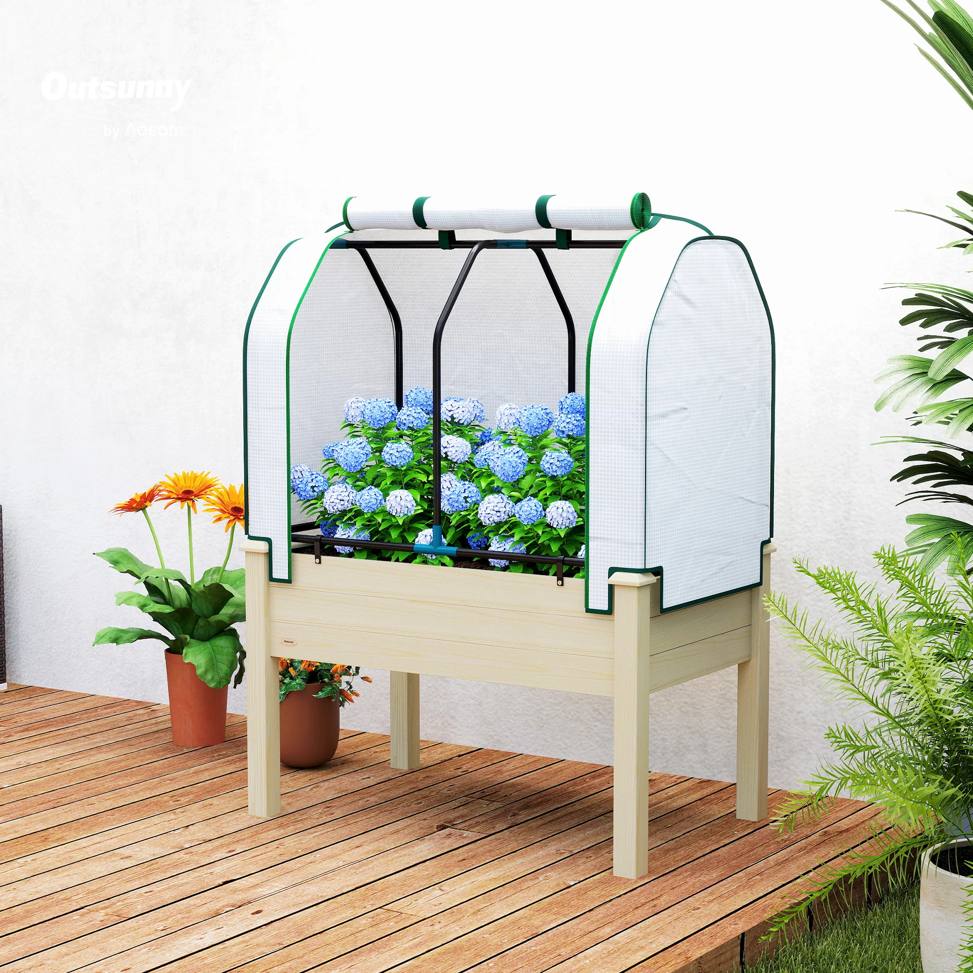 35" x 22" x 47" Raised Garden Bed with PE Cover, Natural - Image 4