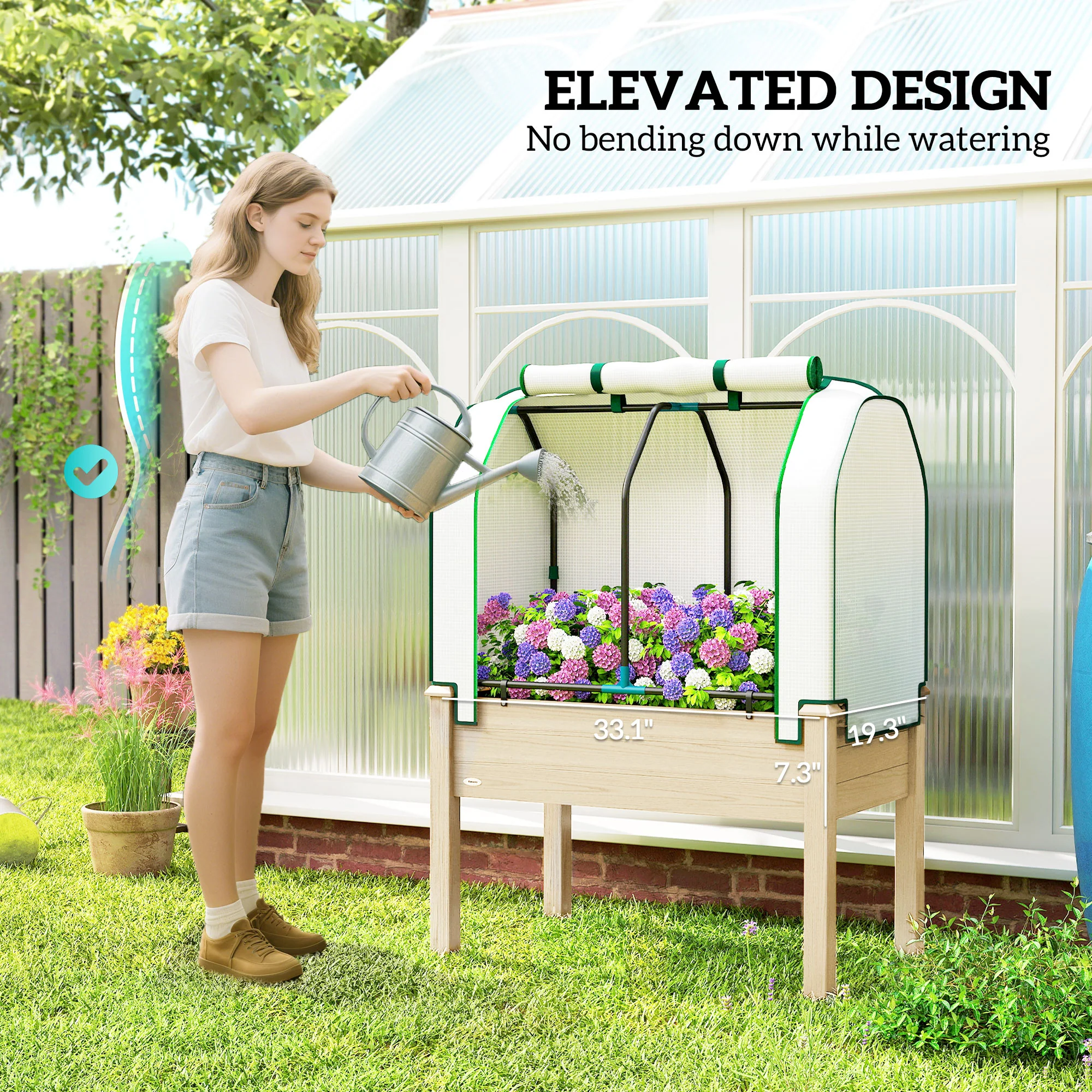 35" x 22" x 47" Raised Garden Bed with PE Cover, Natural - Image 8