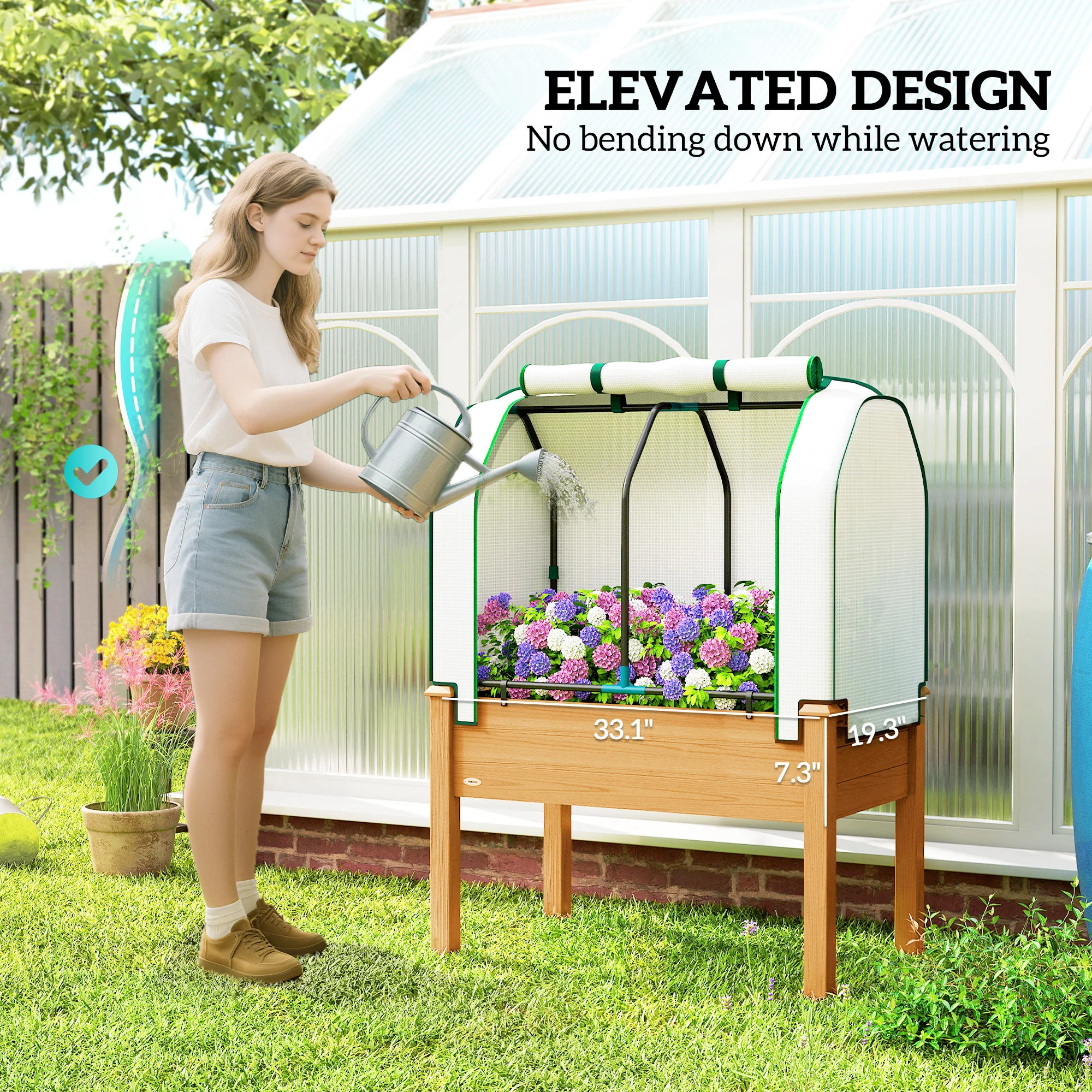 35" x 22" x 47" Raised Garden Bed with PE Cover, Sand - Image 8