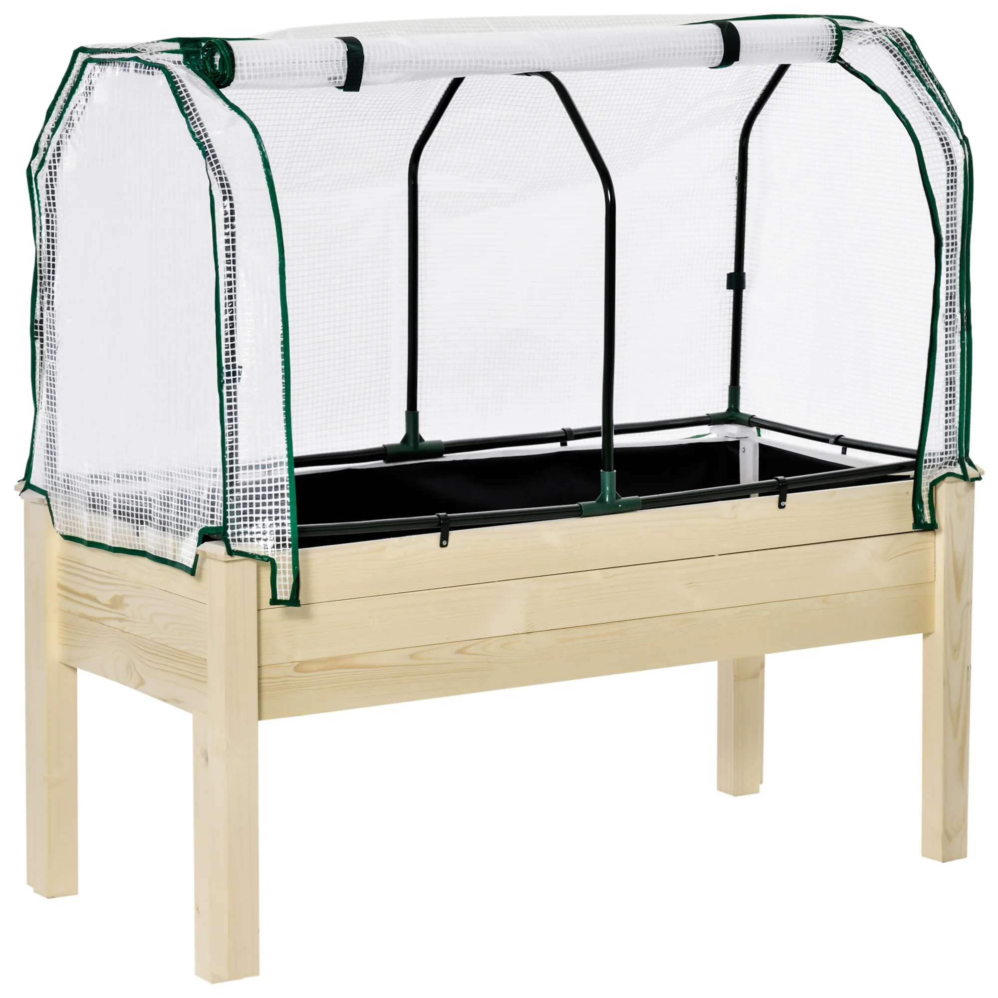 Raised Garden Bed with PE Greenhouse Cover for Herbs and Vegetables, Nature Wood Finish - Image 12