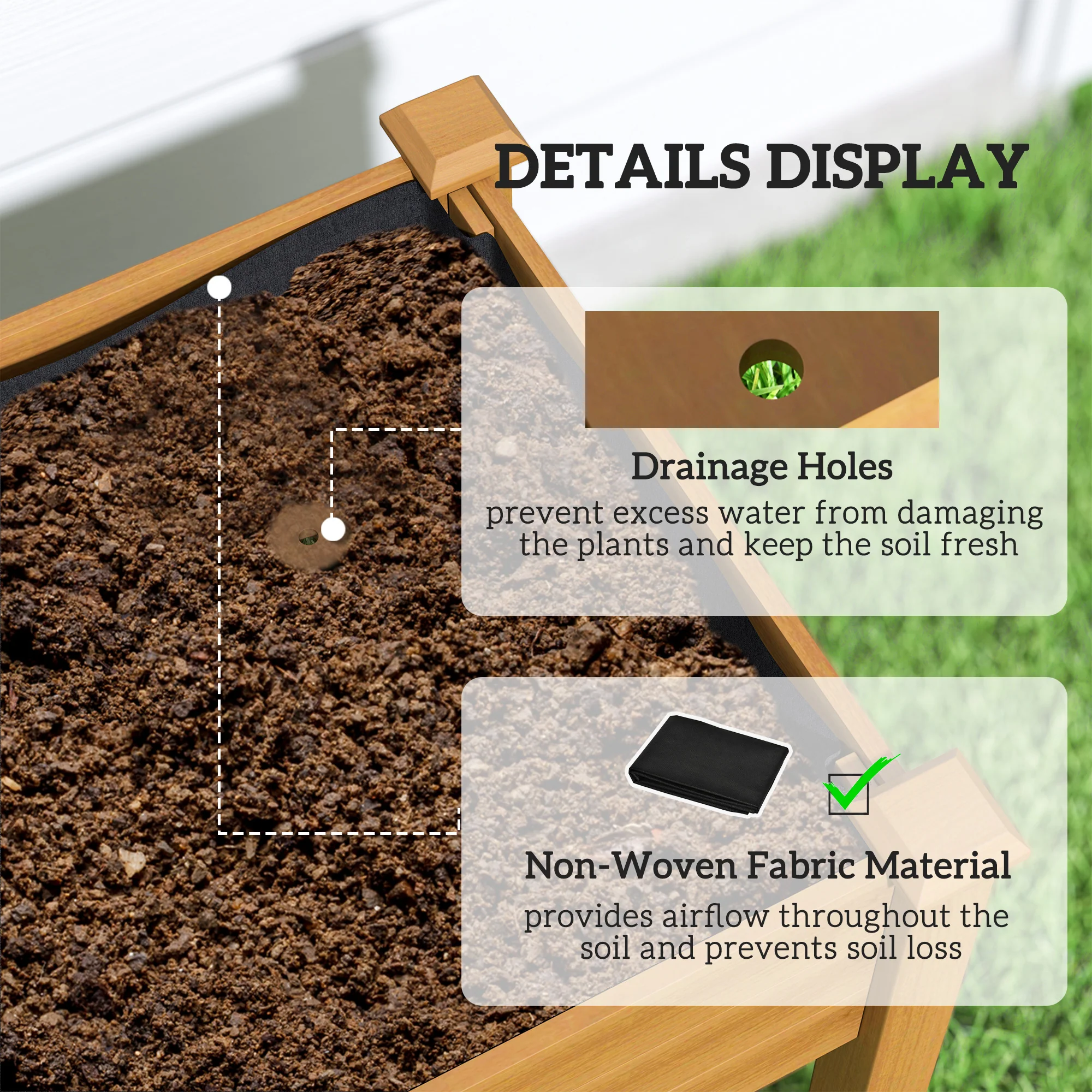 48" x 22" x 46" Raised Garden Bed with PE Cover, Sand - Image 7