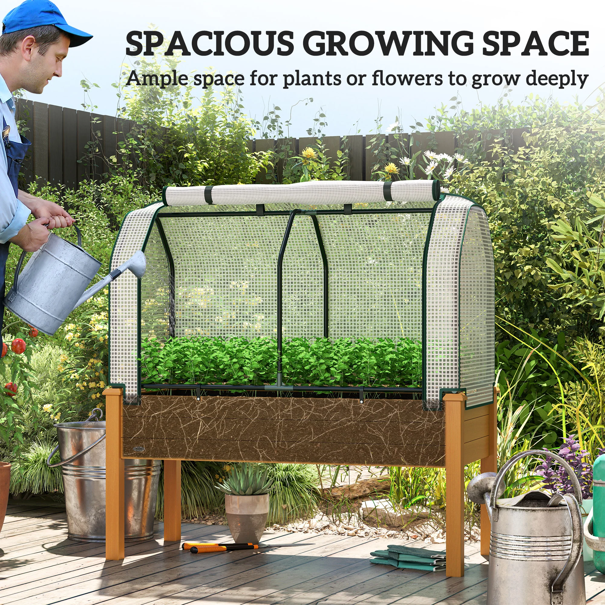 48" x 22" x 46" Raised Garden Bed with PE Cover, Sand - Image 9