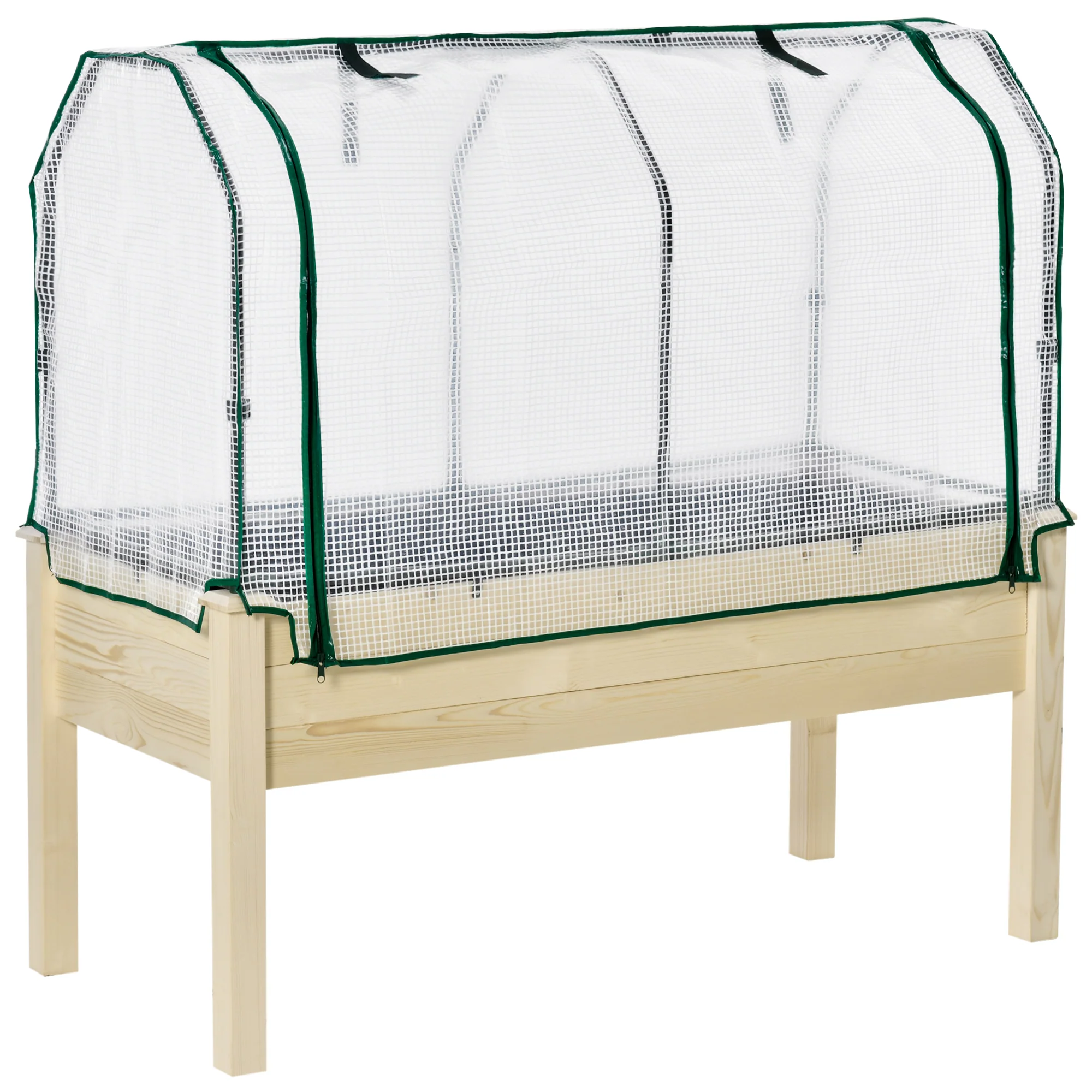 Raised Garden Bed with PE Greenhouse Cover for Herbs and Vegetables, Nature Wood Finish - Image 2
