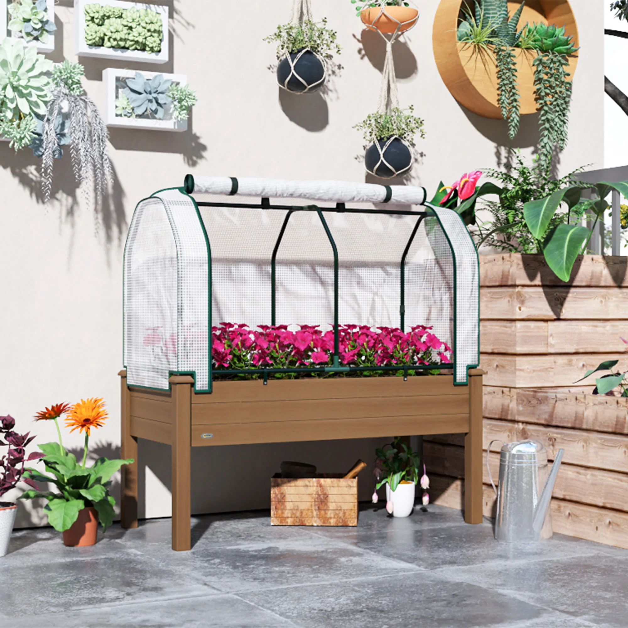 48" x 22" x 46" Raised Garden Bed with PE Cover, Brown - Image 4