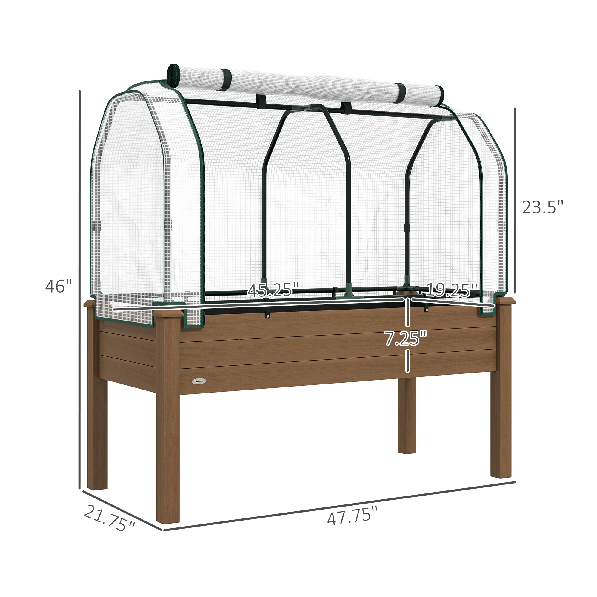 48" x 22" x 46" Raised Garden Bed with PE Cover, Brown - Image 5