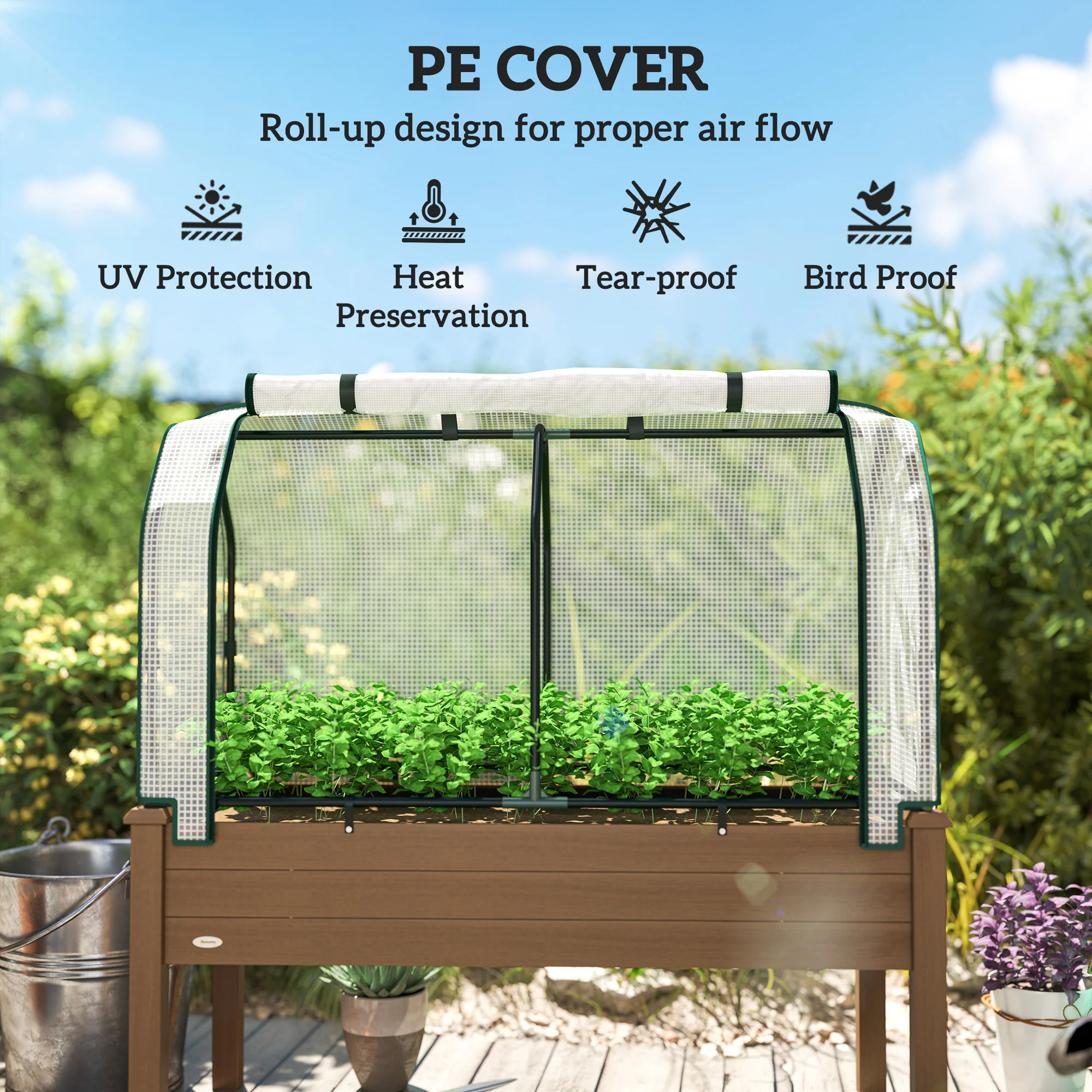 48" x 22" x 46" Raised Garden Bed with PE Cover, Brown - Image 6