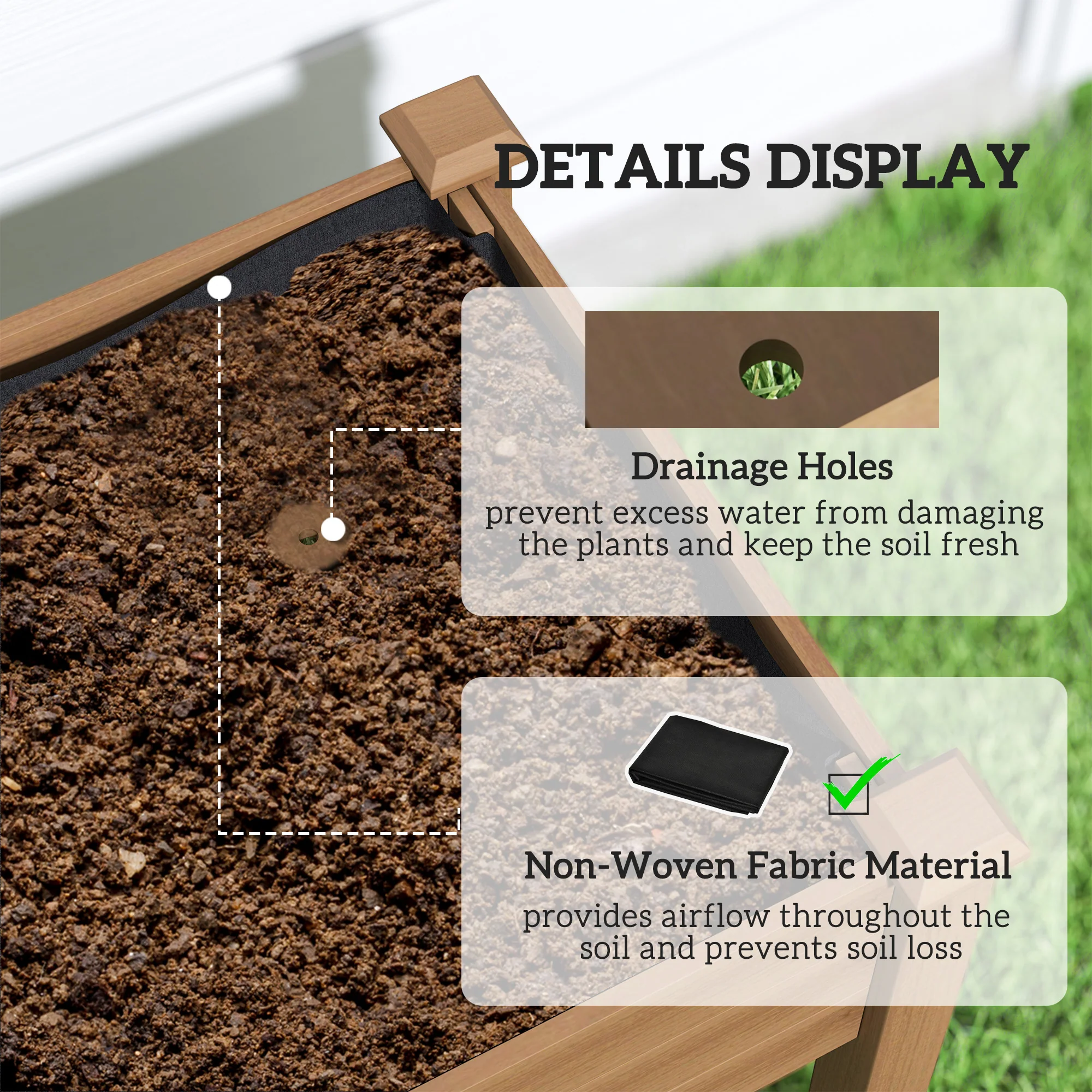 48" x 22" x 46" Raised Garden Bed with PE Cover, Brown - Image 7