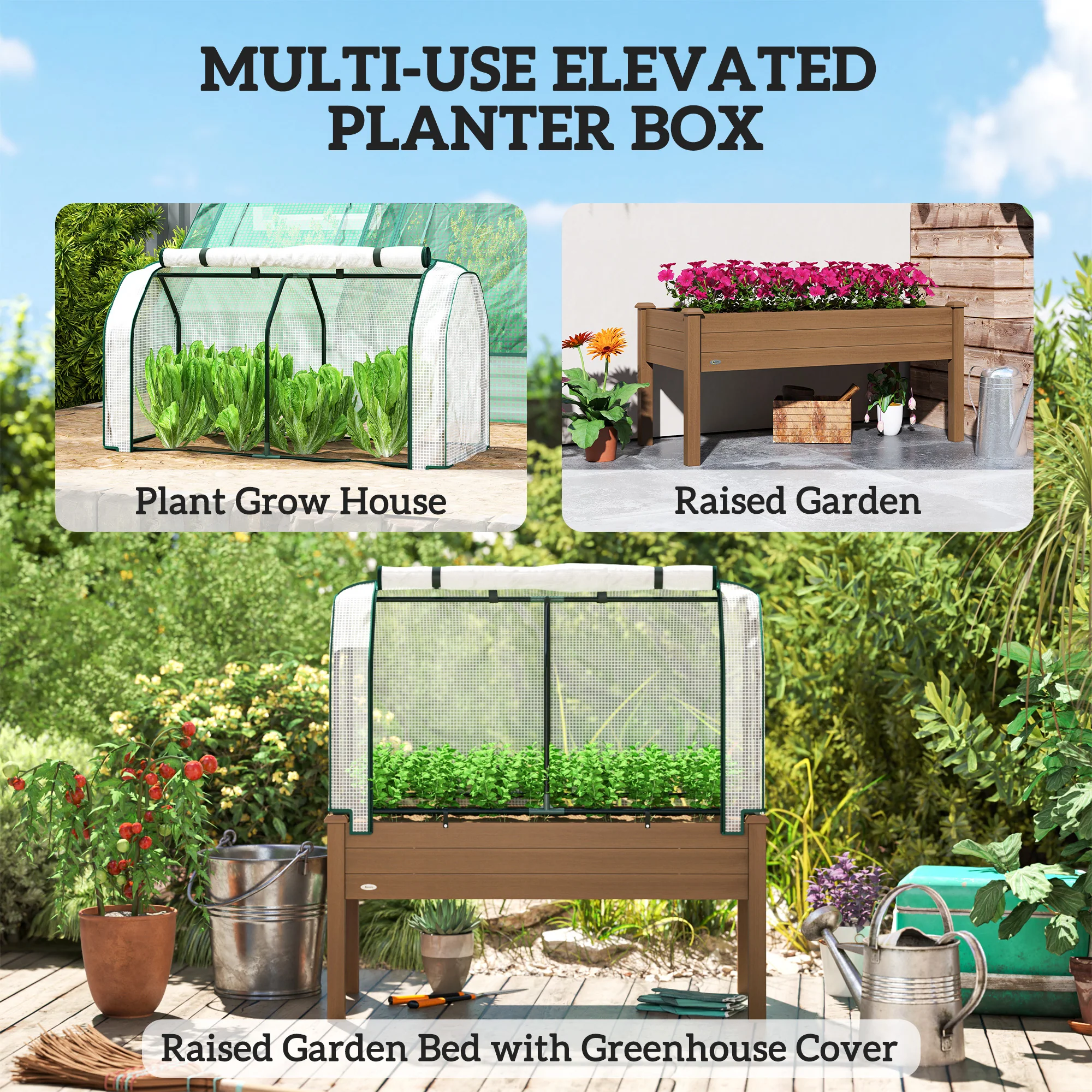 48" x 22" x 46" Raised Garden Bed with PE Cover, Brown - Image 8