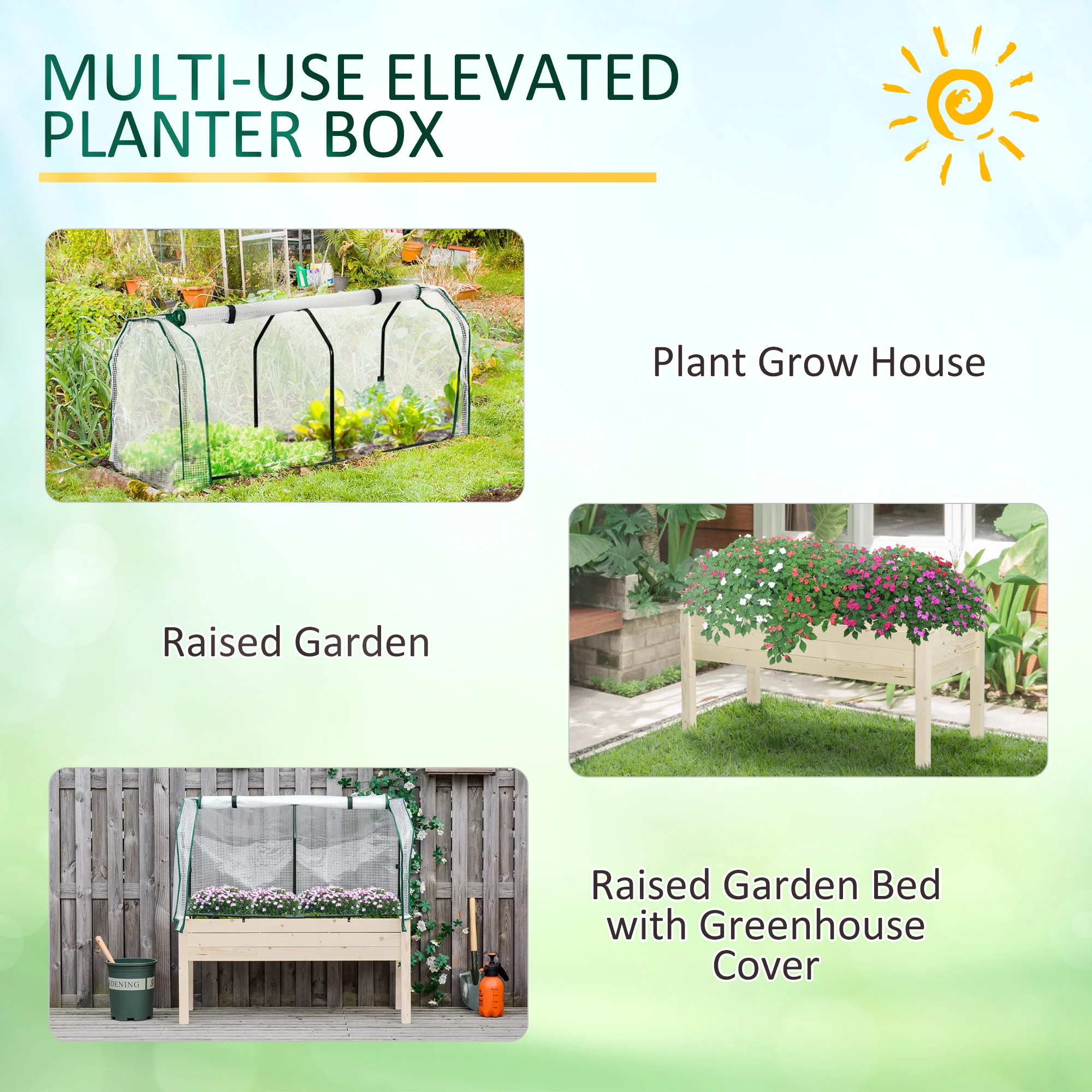 Raised Garden Bed with PE Greenhouse Cover for Herbs and Vegetables, Nature Wood Finish - Image 8