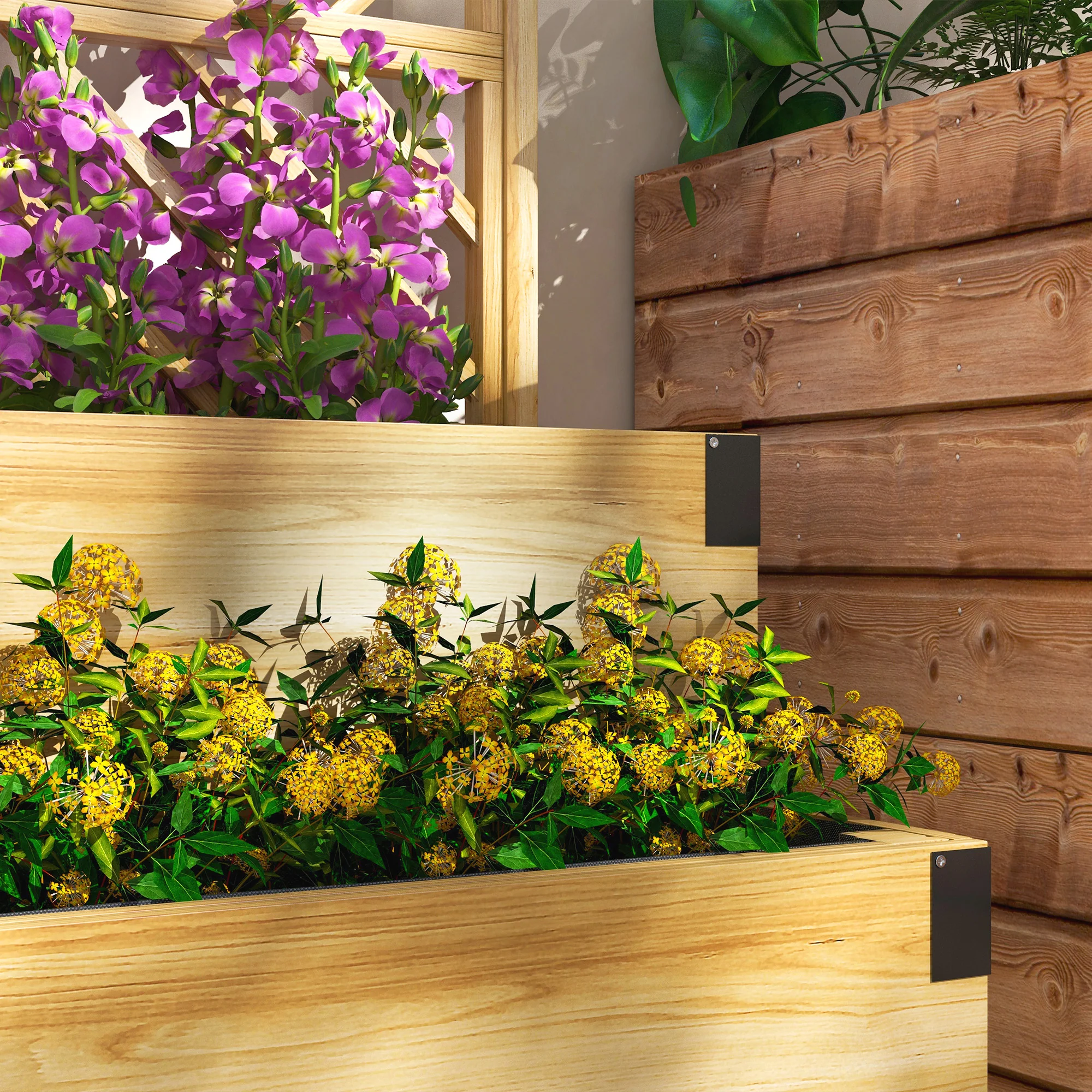 2-Tier Raised Garden Bed with Trellis & Metal Corners, Natural Wood - Image 10