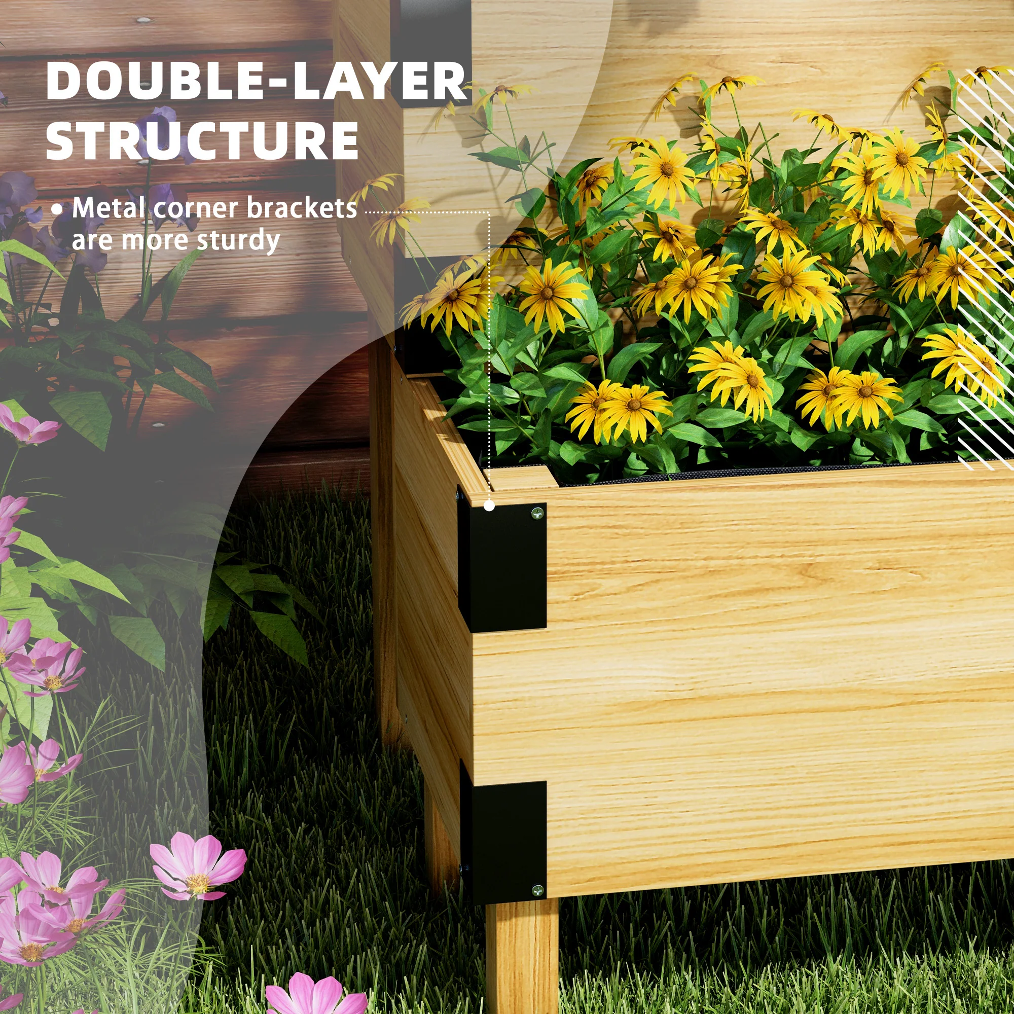 2-Tier Raised Garden Bed with Trellis & Metal Corners, Natural Wood - Image 7