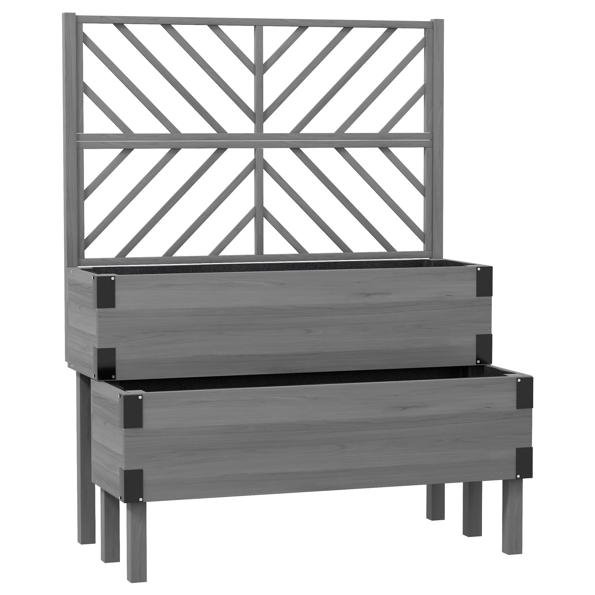 2-Tier Raised Garden Bed with Trellis & Metal Corners, Grey - Image 12