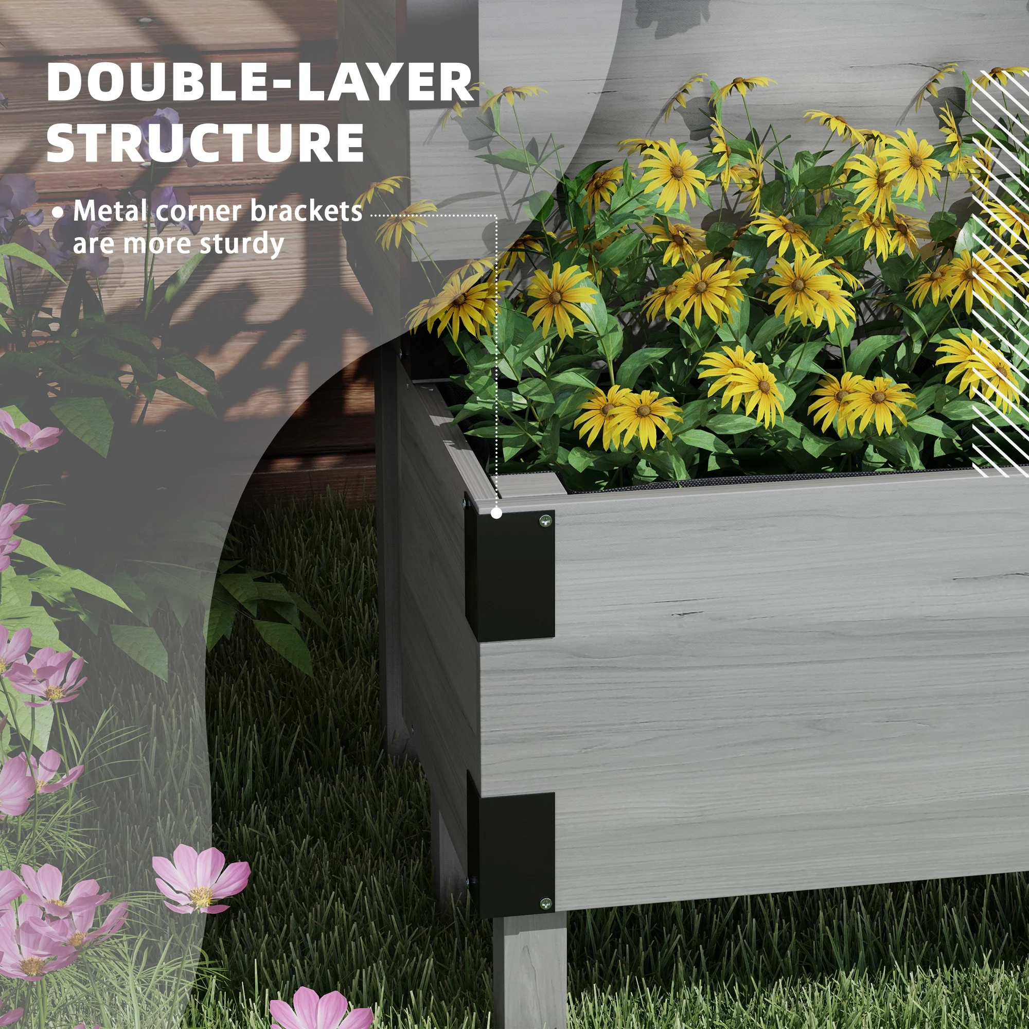 2-Tier Raised Garden Bed with Trellis & Metal Corners, Grey - Image 7