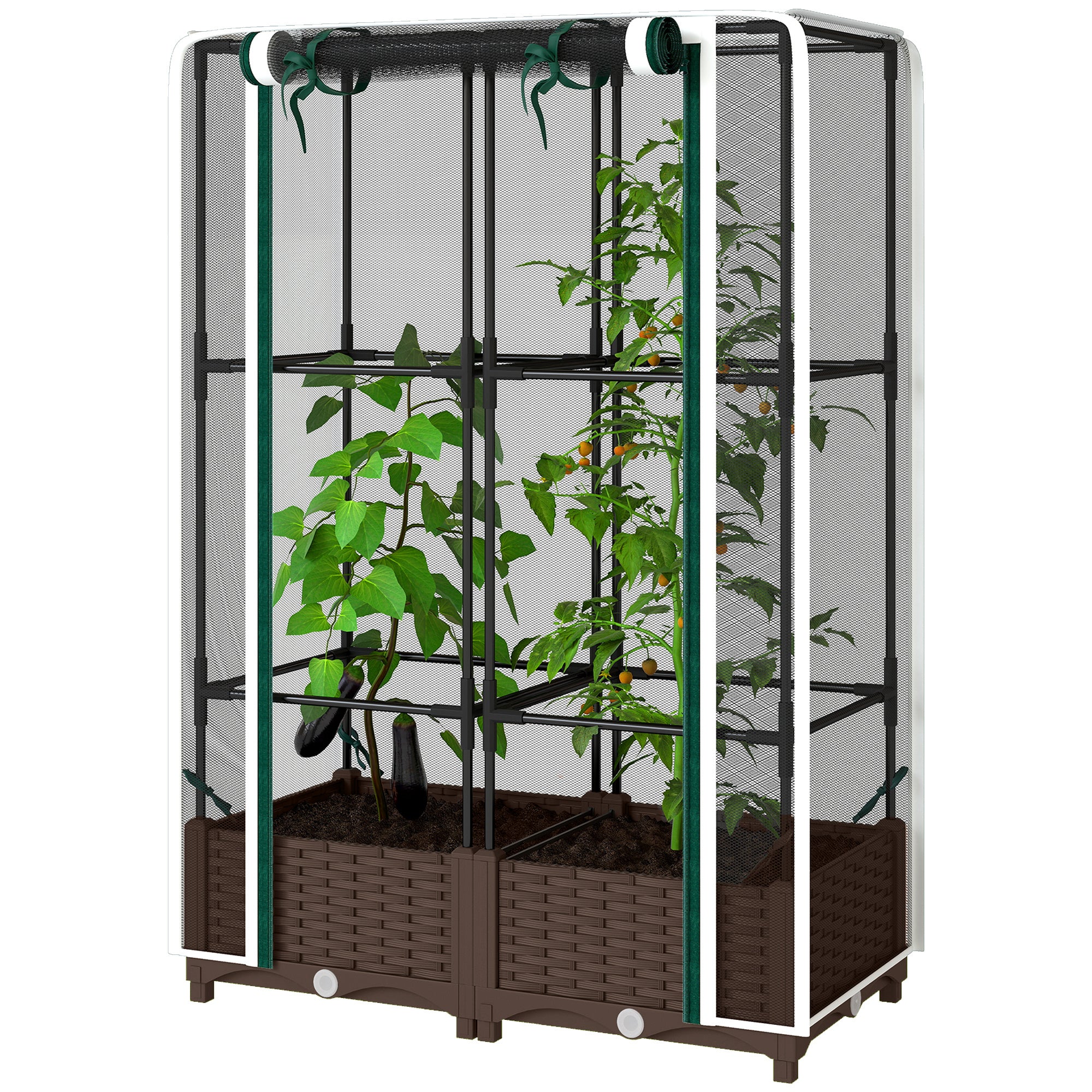 Raised Garden Bed with Trellis, 46.5"with Crop Cage for Outdoor Patio Climbing Plants, Vines, Vegetables, Flowers, White - Image 2